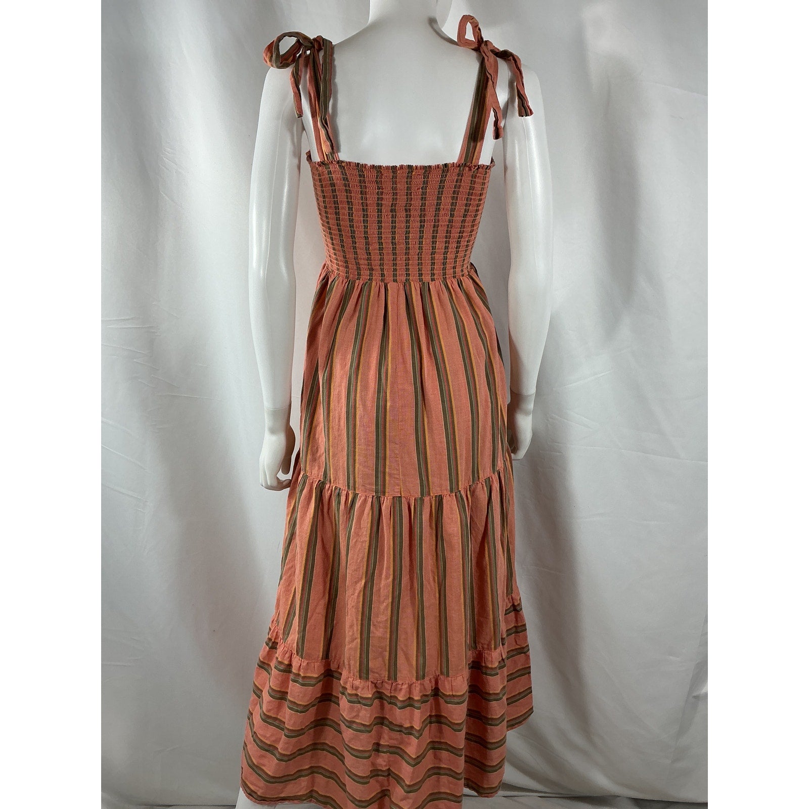 Xirena 'Lorraine' Pink Cotton Tiered Stripe Midi Dress Size S