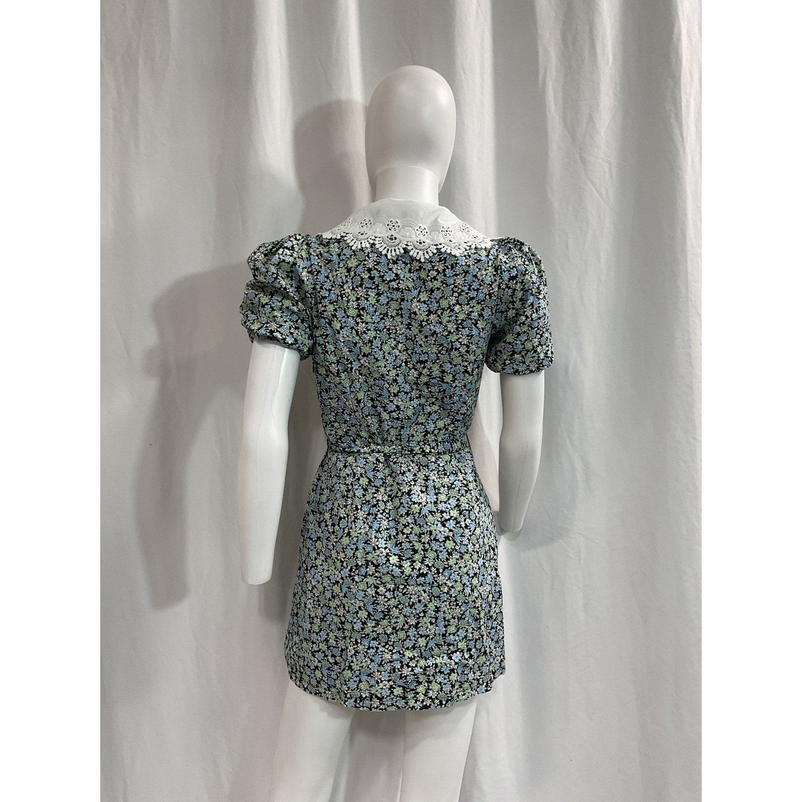 Maje 'Flower' Blue Short Sleeve Floral Mini Dress Size XS