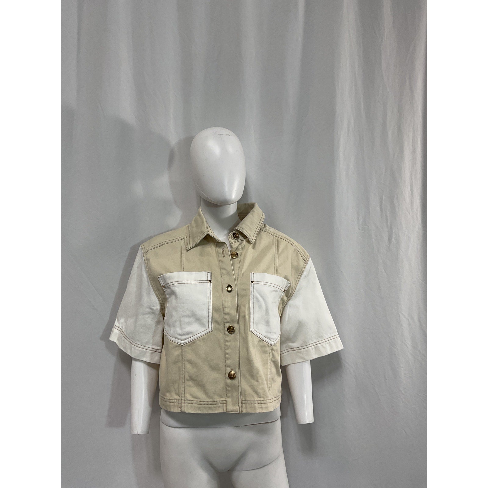 Aje 'Sadie' Cropped White Denim Shirt Size 12