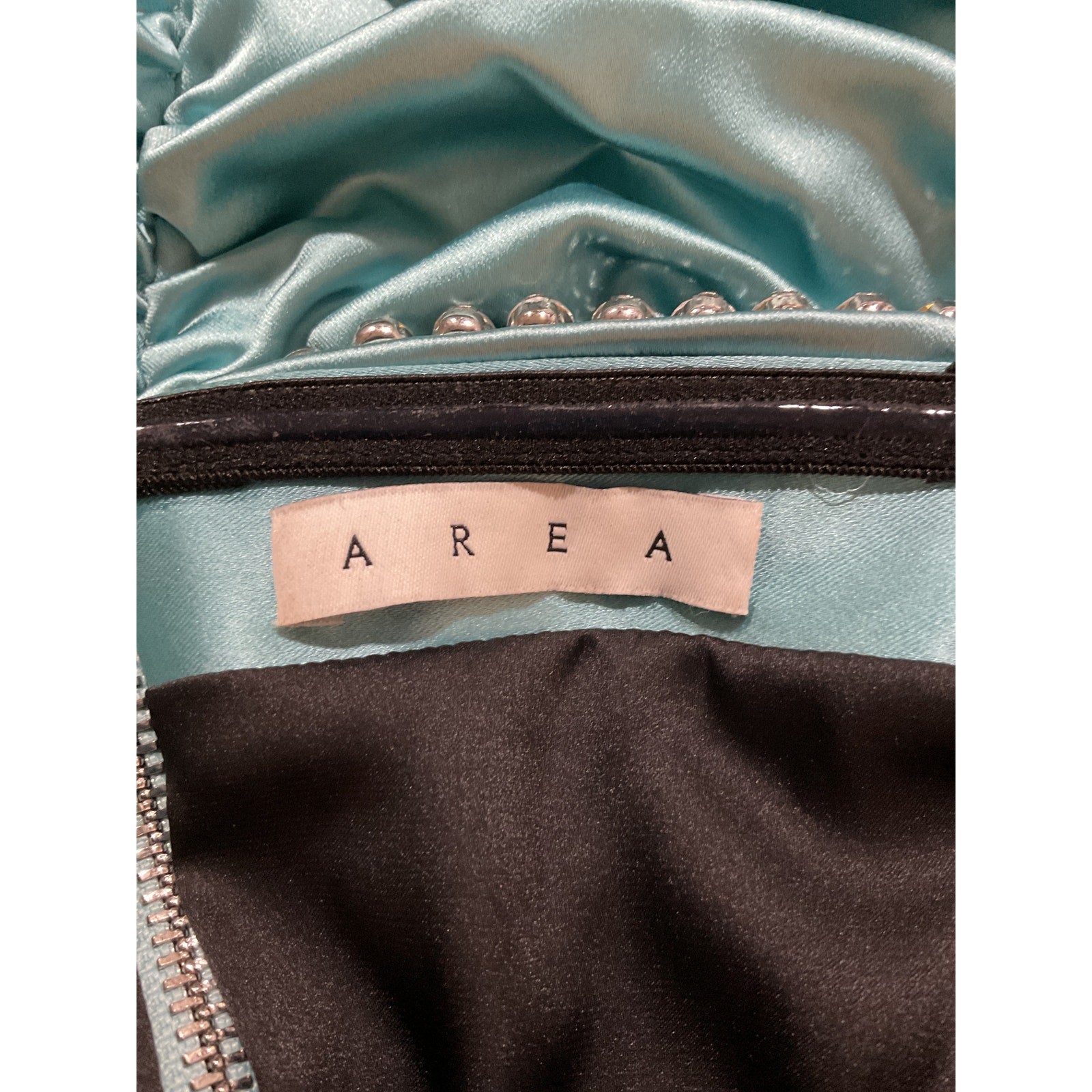 Area Embellished Ruched Blue Acetate Mini Dress Size 6