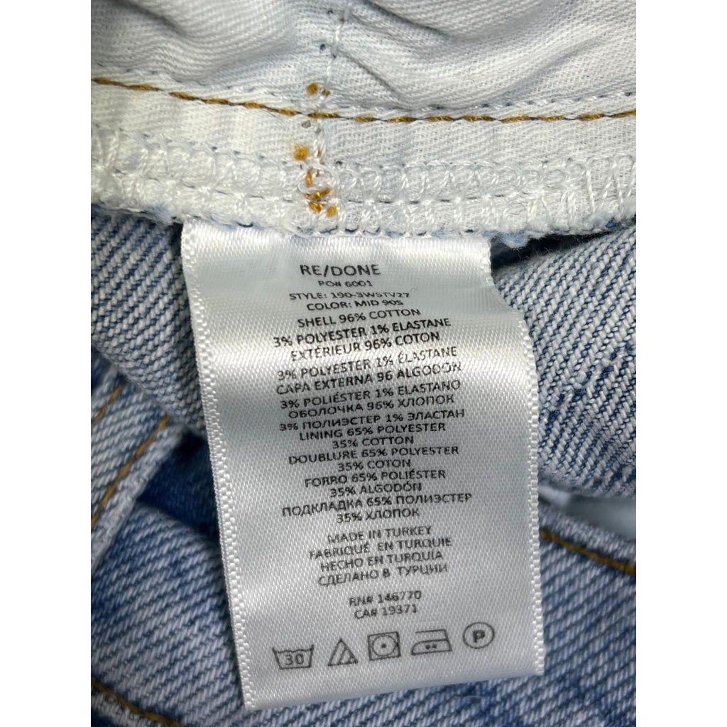 Re/Done '70s' Blue High Rise Comfort Stretch Stove Pipe Denim Jeans Size 30