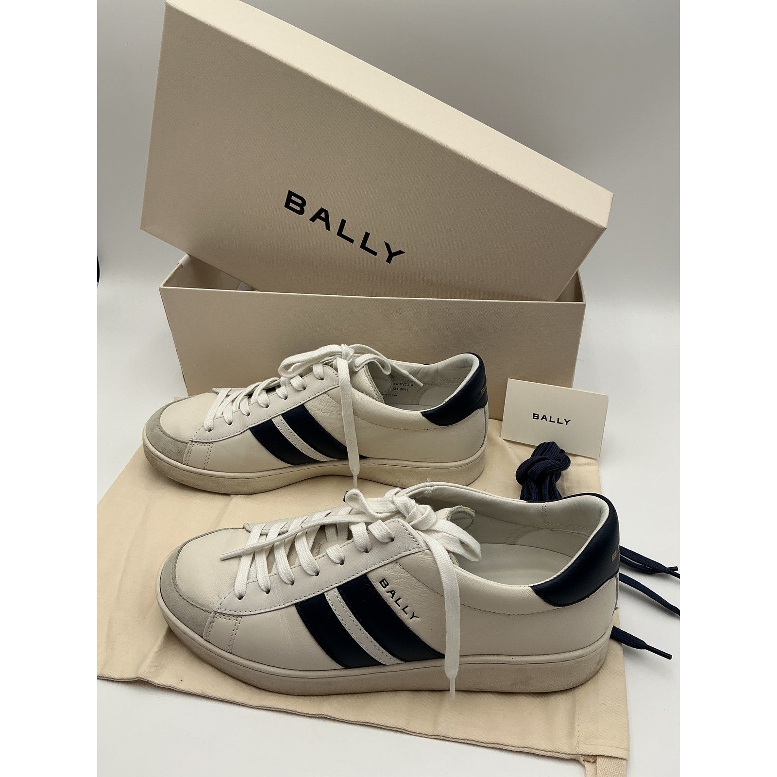 Bally 'Tyger' White Leather Low Top Sneakers Size 9.5