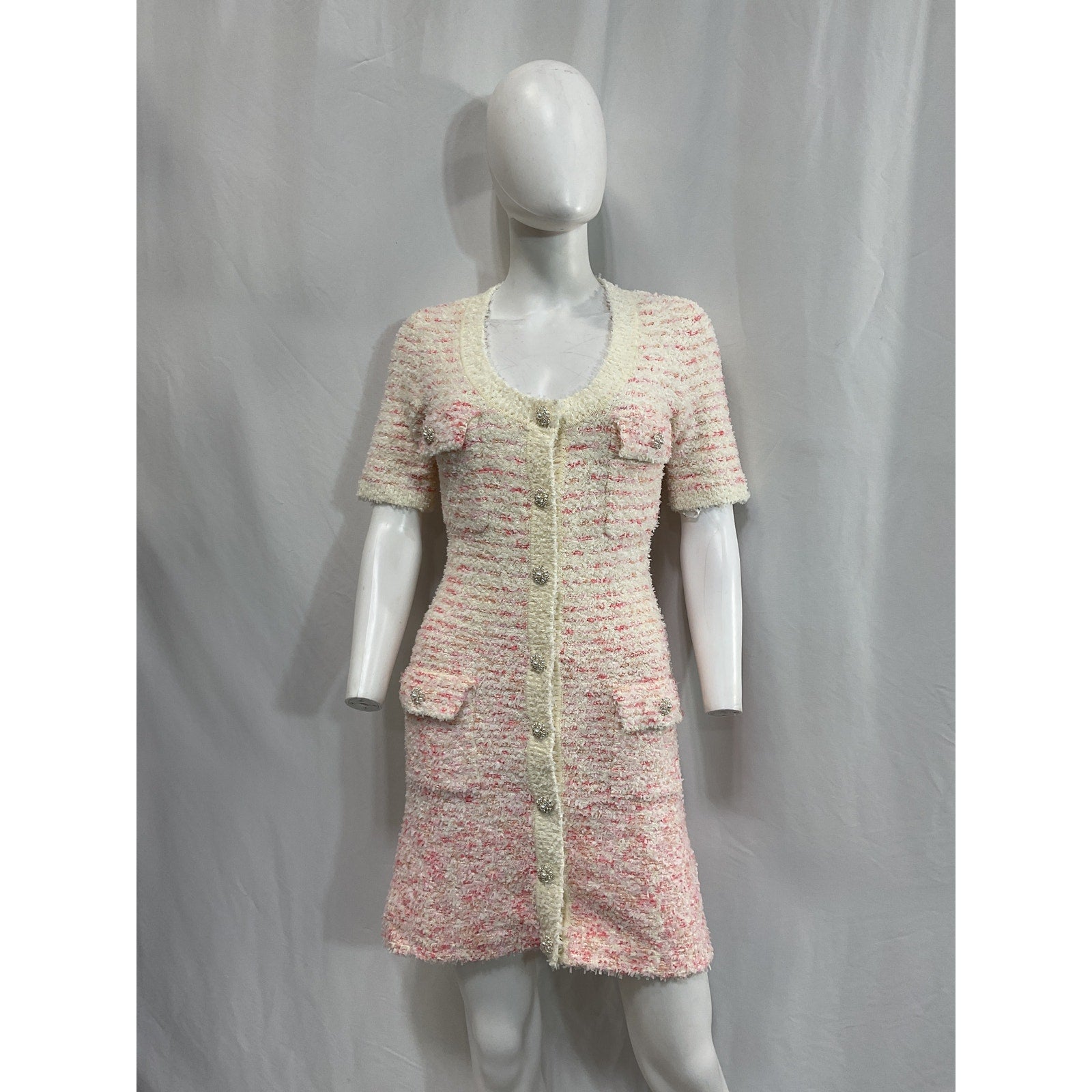 Self-Portrait 'Boucle' White Cotton Knit Mini Dress Size S