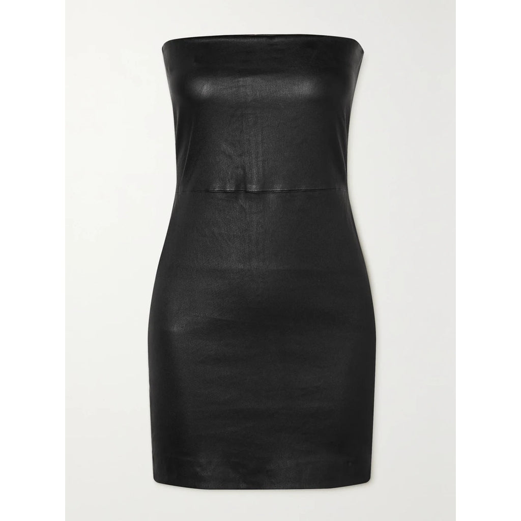 Sprwmn Strapless Black Leather Mini Dress Size M