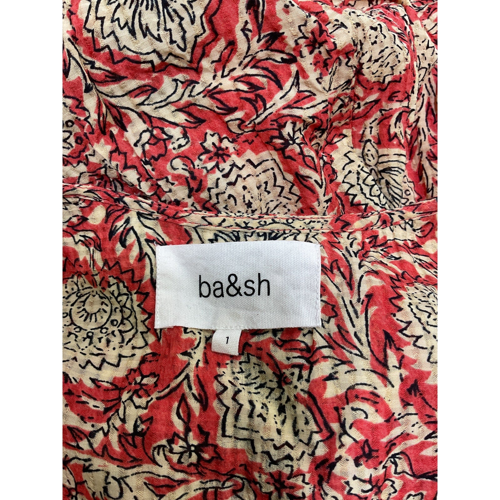 Ba&Sh 'Plume' Red Viscose Printed Midi Dress Size 1