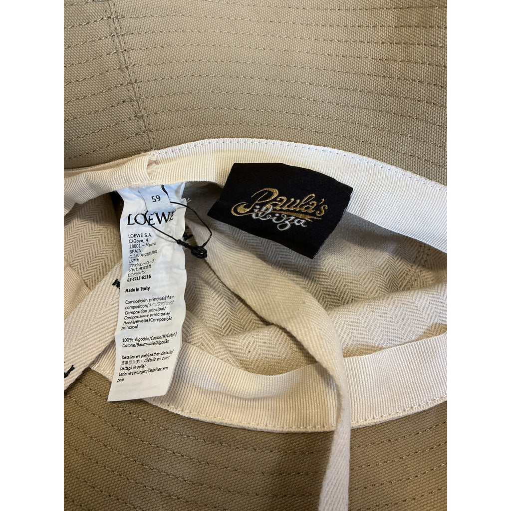 Loewe + Paula'S 'Ibiza' Beige Leather-Trimmed Cotton-Canvas Bucket Hat Size 59