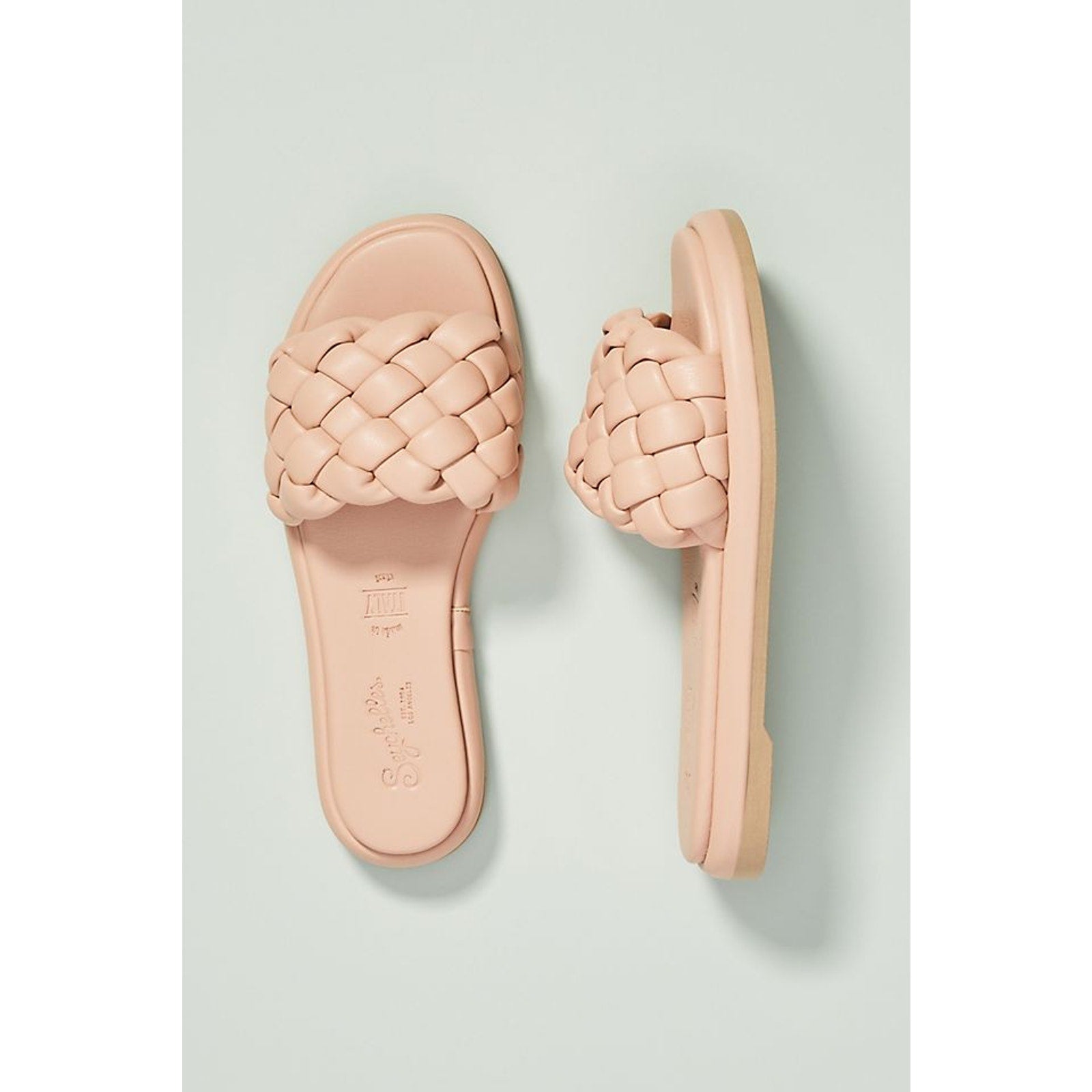Seychelles 'Puffy' Tan Leather Woven Slide Sandals Size 6.5