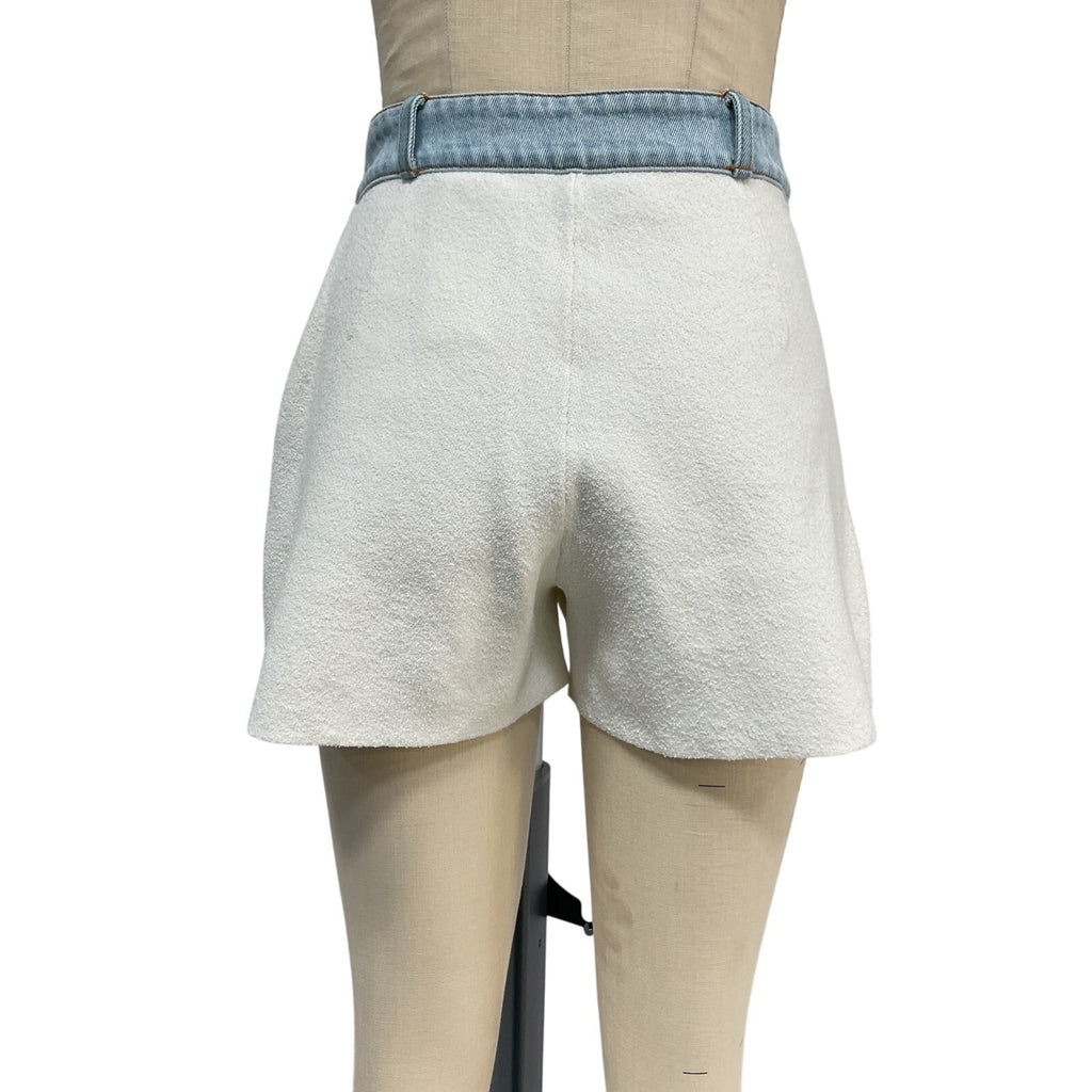 Maje Denim Trim Knitted White Cotton Shorts Size 36