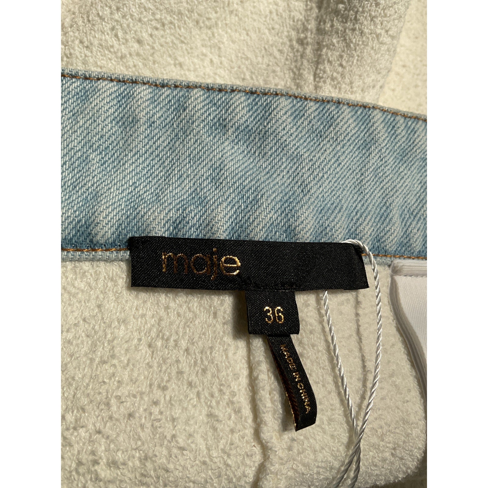 Maje Denim Trim Knitted White Cotton Shorts Size 36