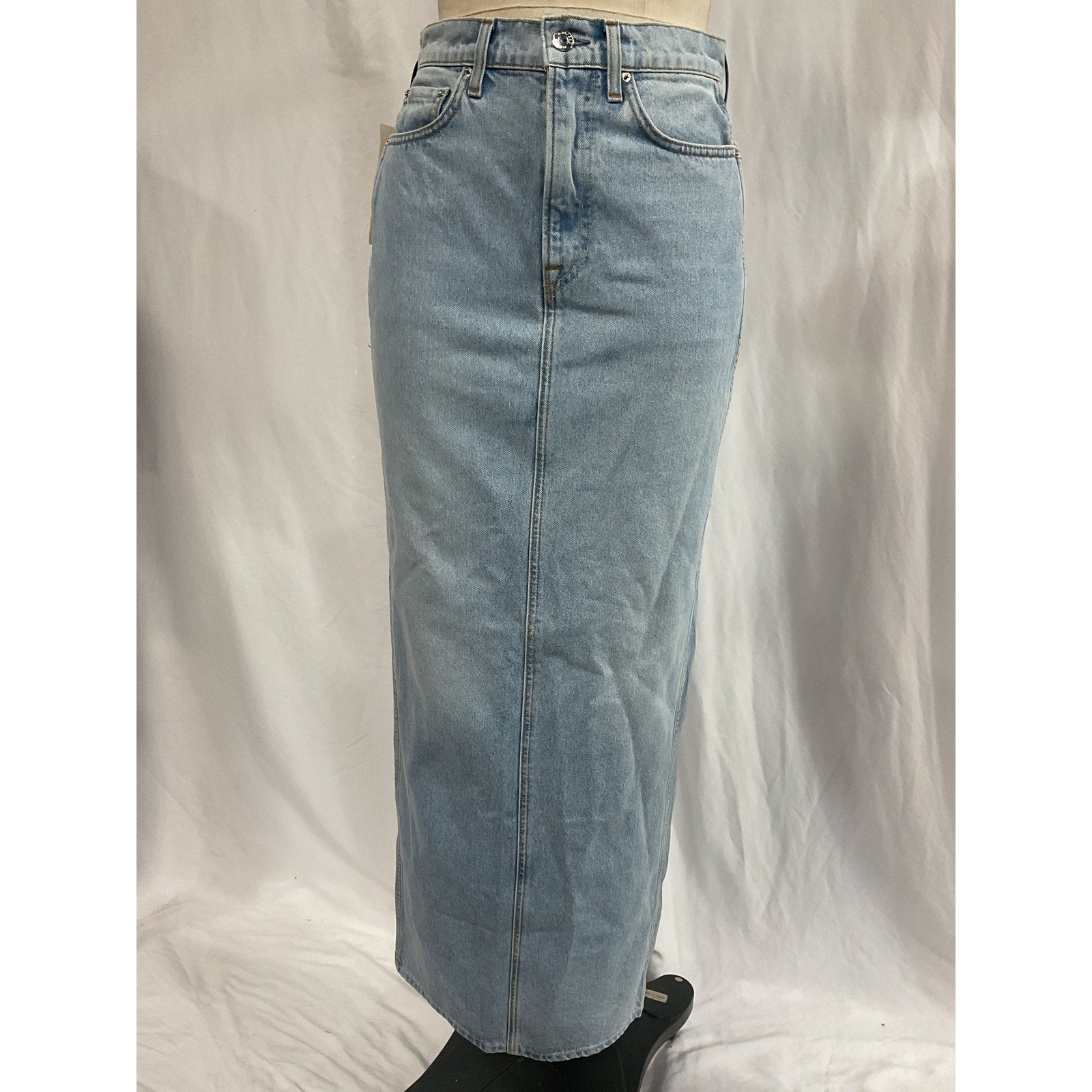 Grlfrnd 'Amara' Blue Pencil Skirt With Back Slit Size 25 - NWT