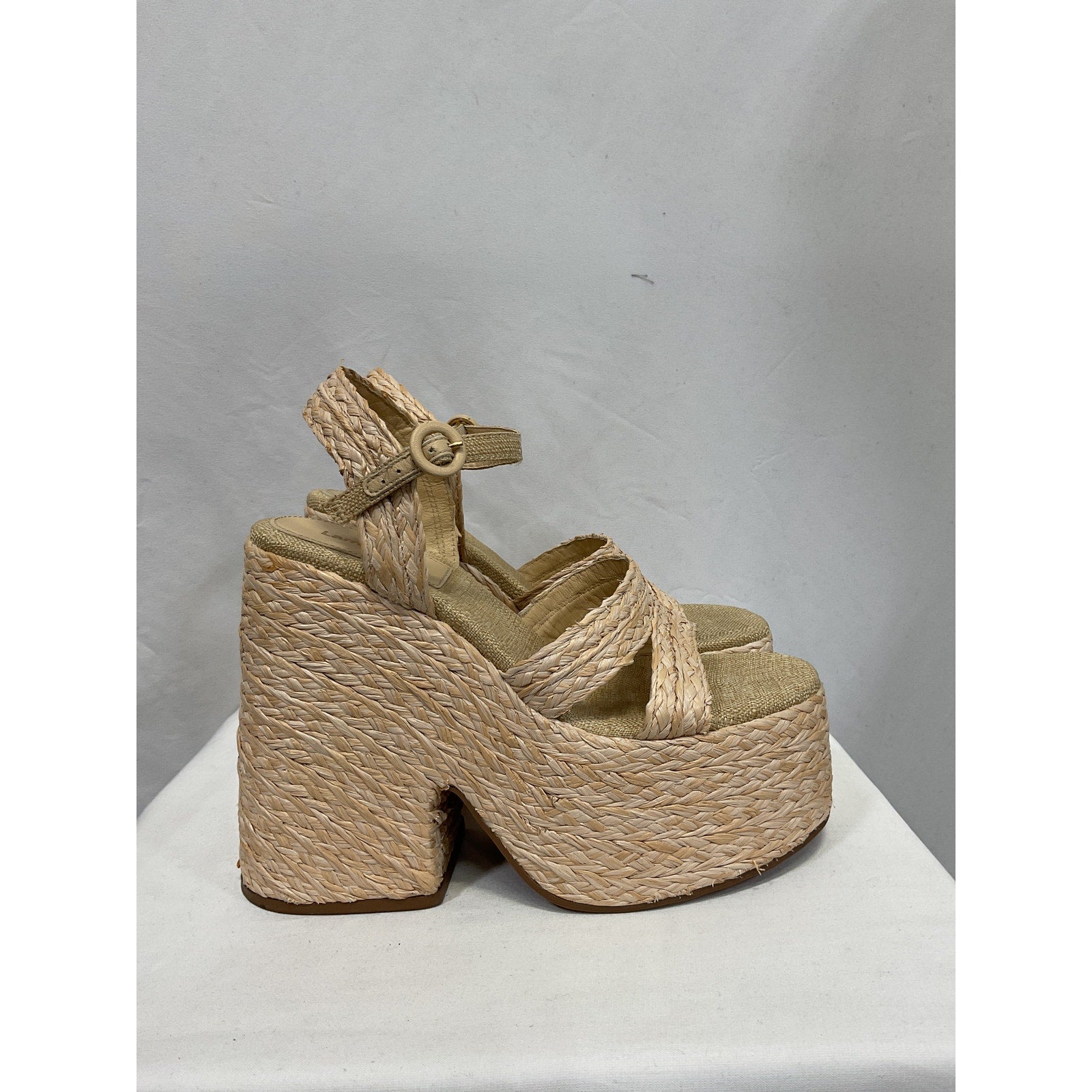 Larroude 'Carmen' Tan Raffia Platform Sandal Size 9.5