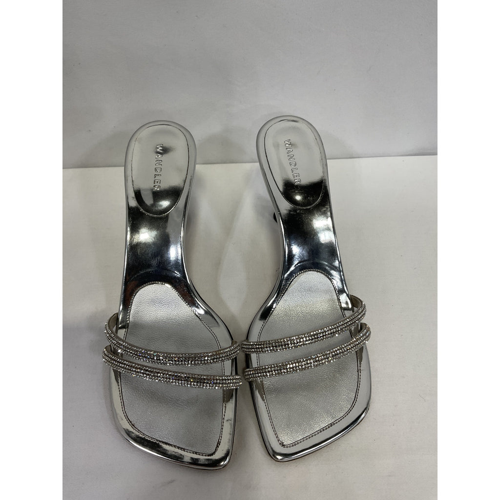 Wandler 'Julio' Silver Leather Crystal-Embellished Leather Sandals Size 10