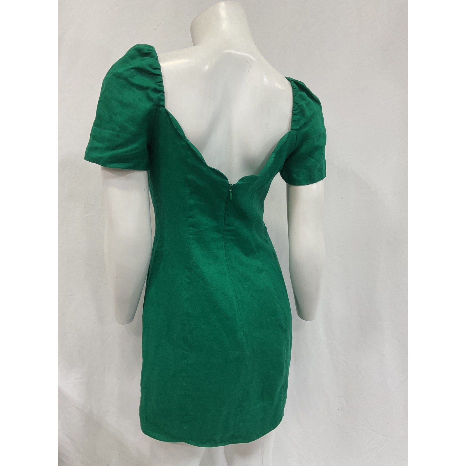 Saloni 'Halle' Green Scallop-Neck Cutout Linen Mini Dress Size 4