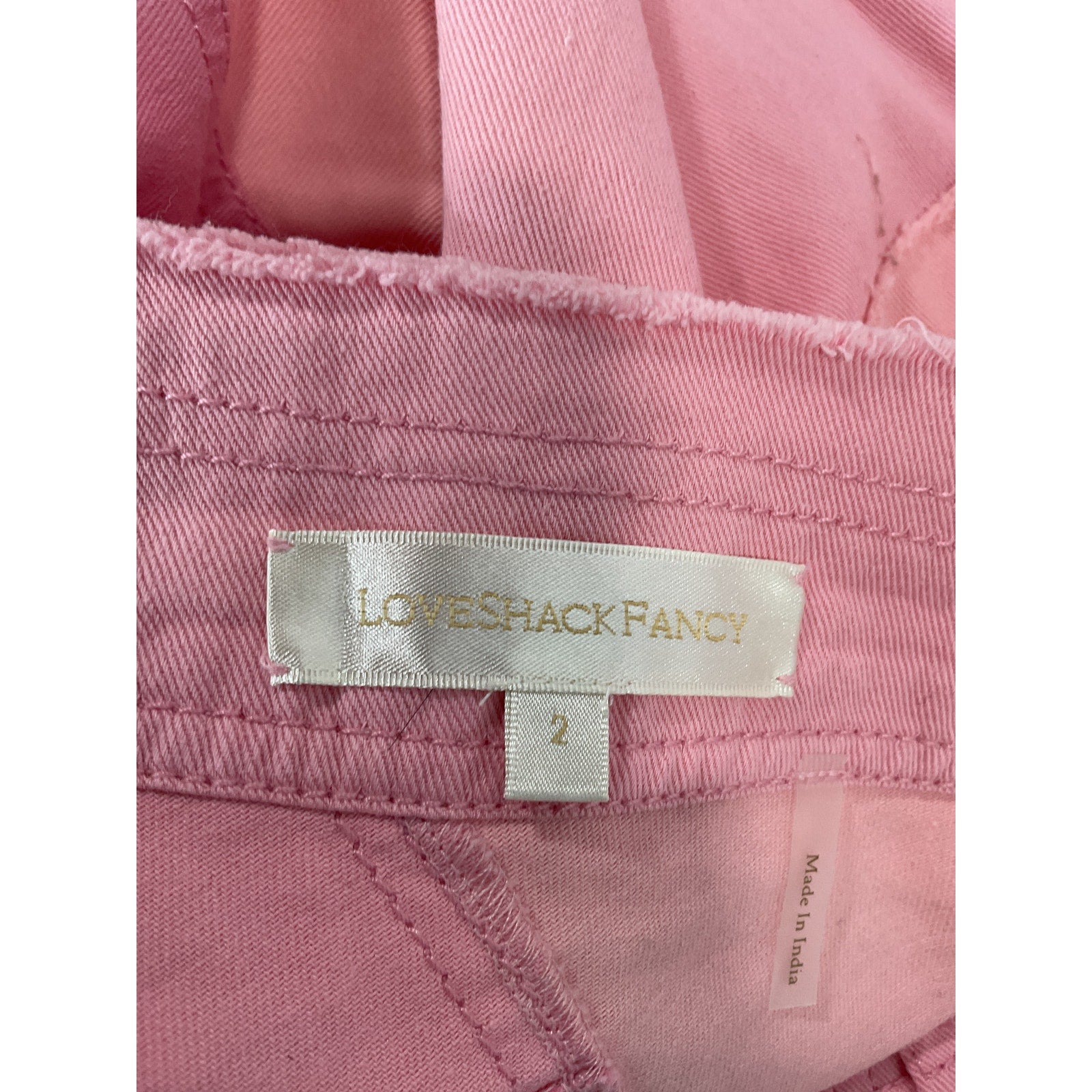 Loveshackfancy 'Cayde' Pink Patchwork Denim Skirt Size 2
