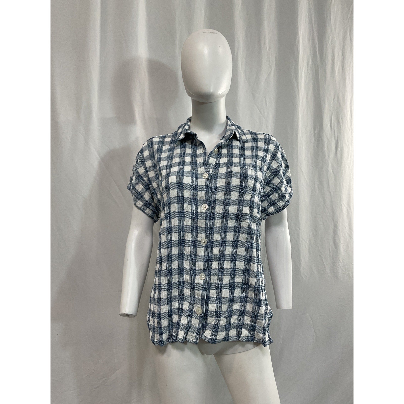Hatch 'The Aubrey' White Crinkle Plaid Shirt Size 0