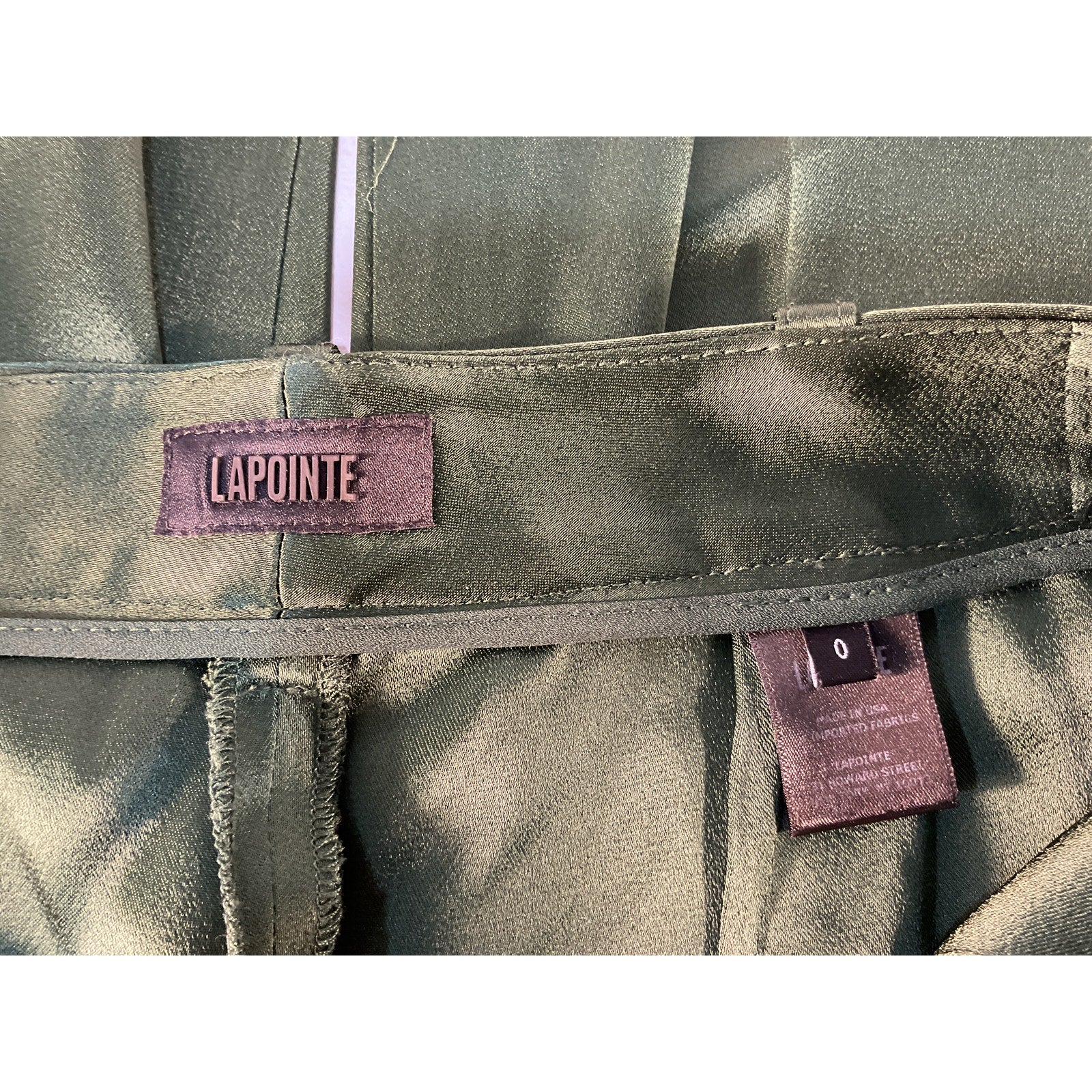 Lapointe 'Pleated' Green Satin Wide Leg Pants Size 0