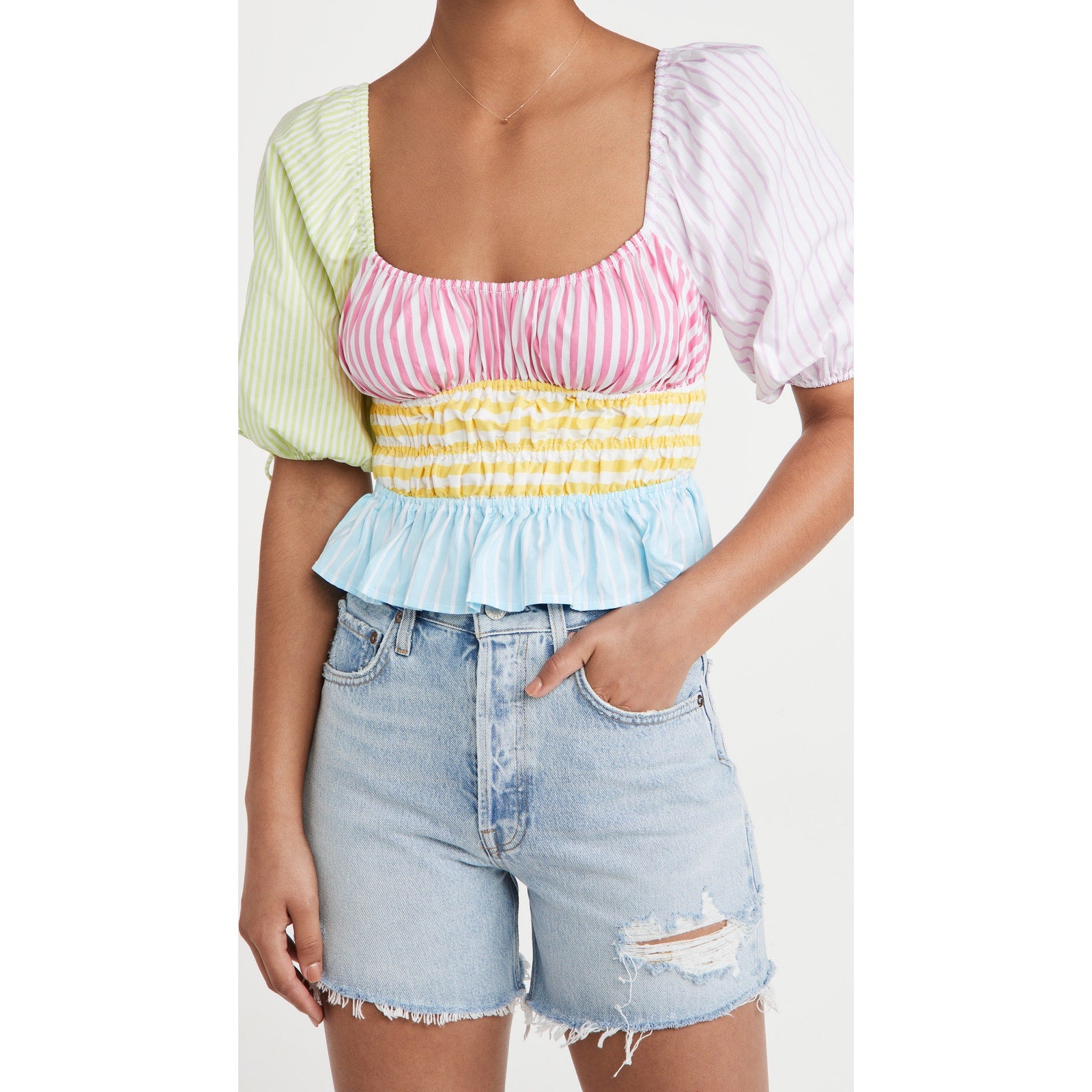 Staud 'Faye' Blue Short Sleeve Top Size 4