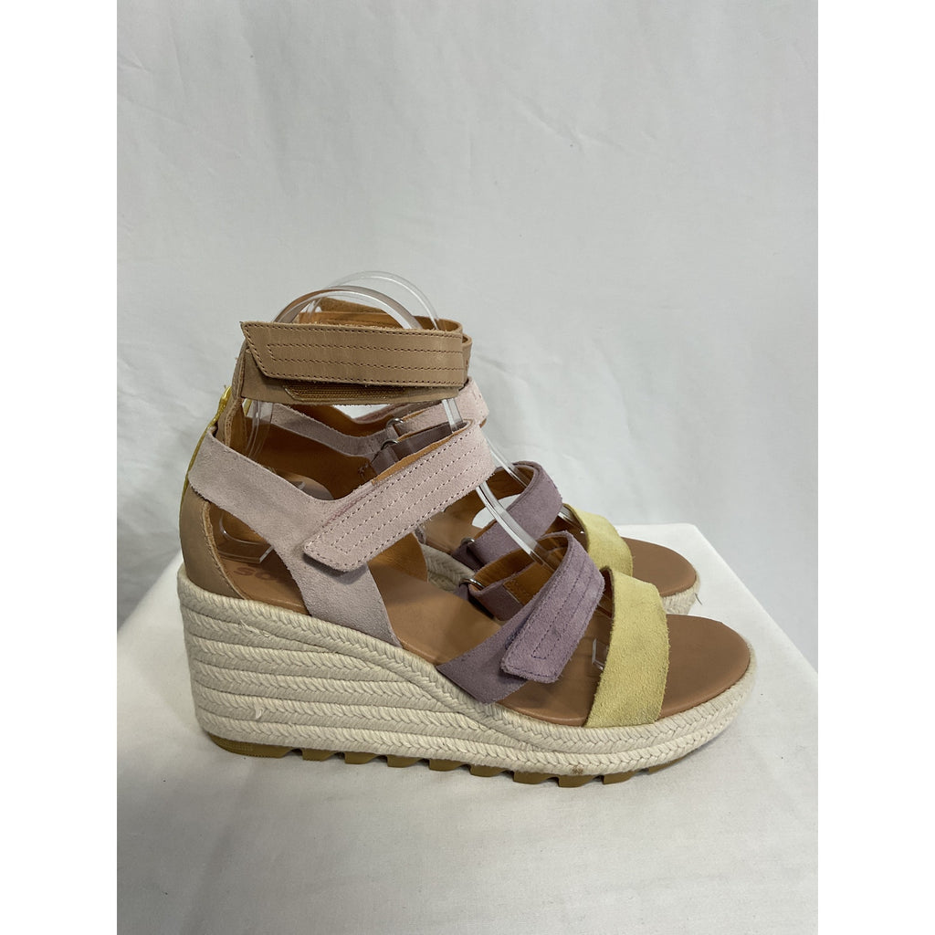 Sorel 'Camerontm' Brown Leather Multi Strap Wedge Sandal Size 7.5