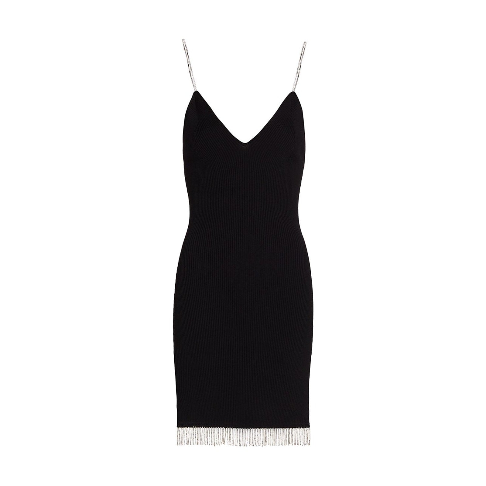 Simkhai 'Bella' Black Compact Rib Diamonte Mini Dress Size L