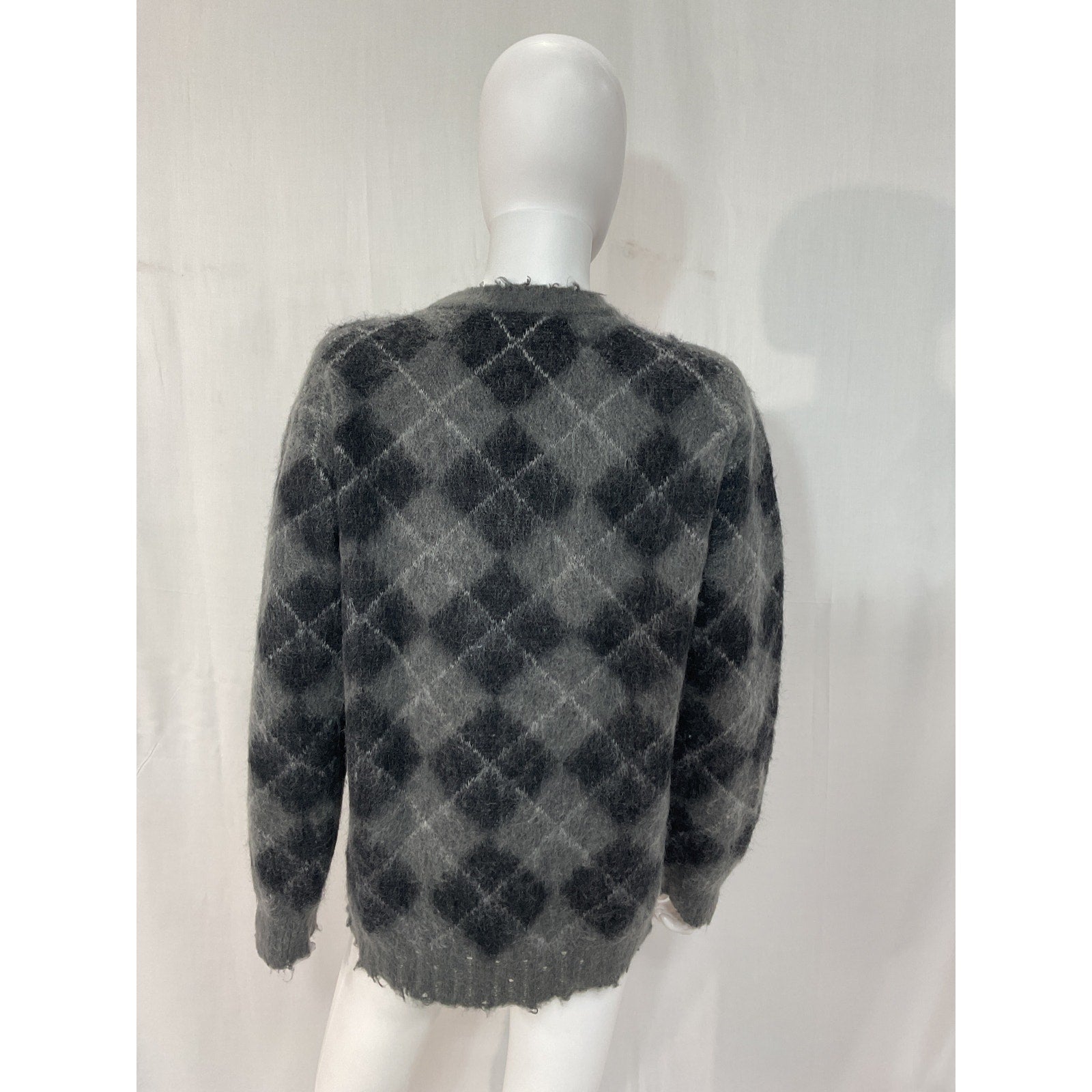 R13 'Fluffy' Black Plaid Oversized Distressed Edge Cardigan Size XS