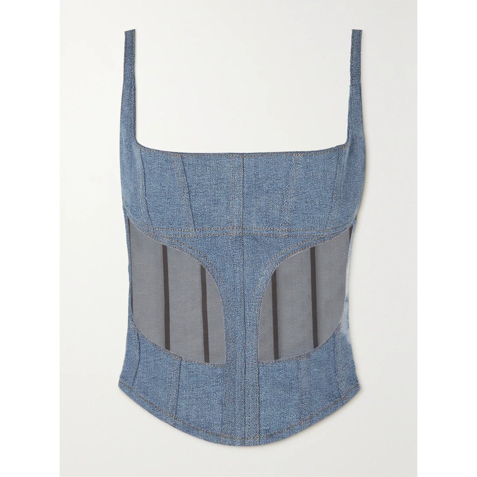 Mugler Denim And Tulle Blue Bustier Top Size OS