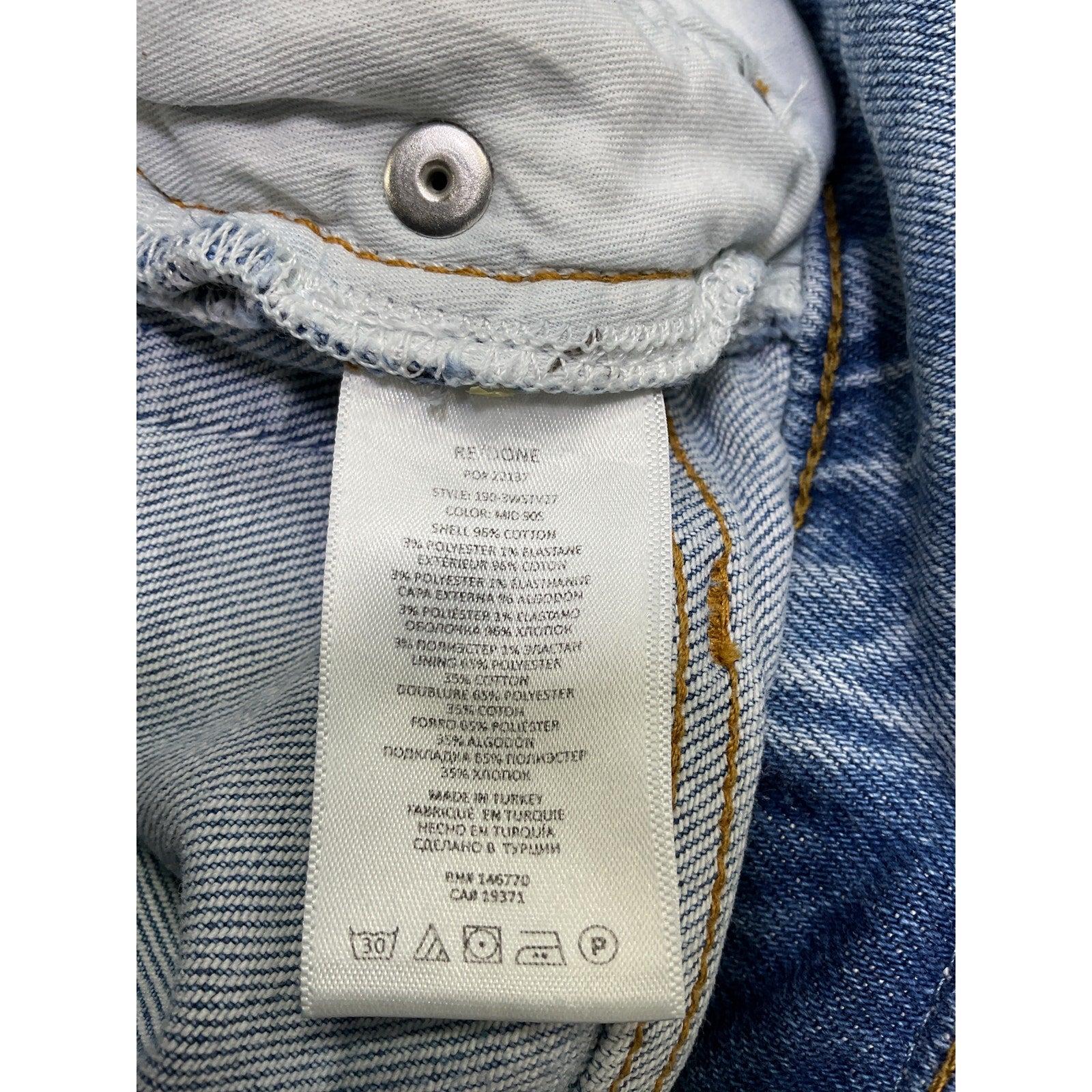 Re/Done '70S' Blue Cotton Stove Pipe High-Rise Straight Jeans Size 24