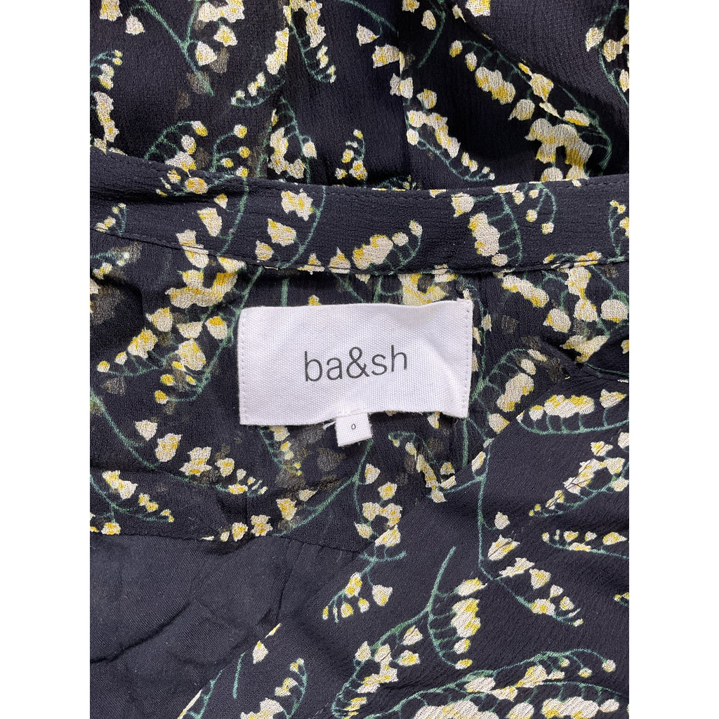 Ba&Sh 'Ruffled' Black Floral-Print Georgette Mini Dress Size 0