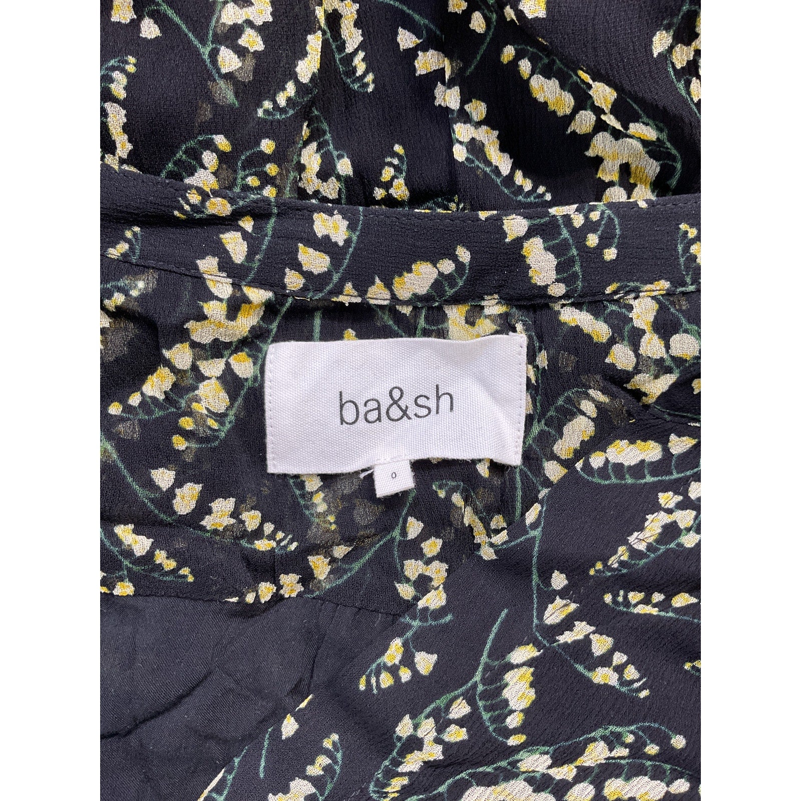 Ba&Sh 'Ruffled' Black Floral-Print Georgette Mini Dress Size 0