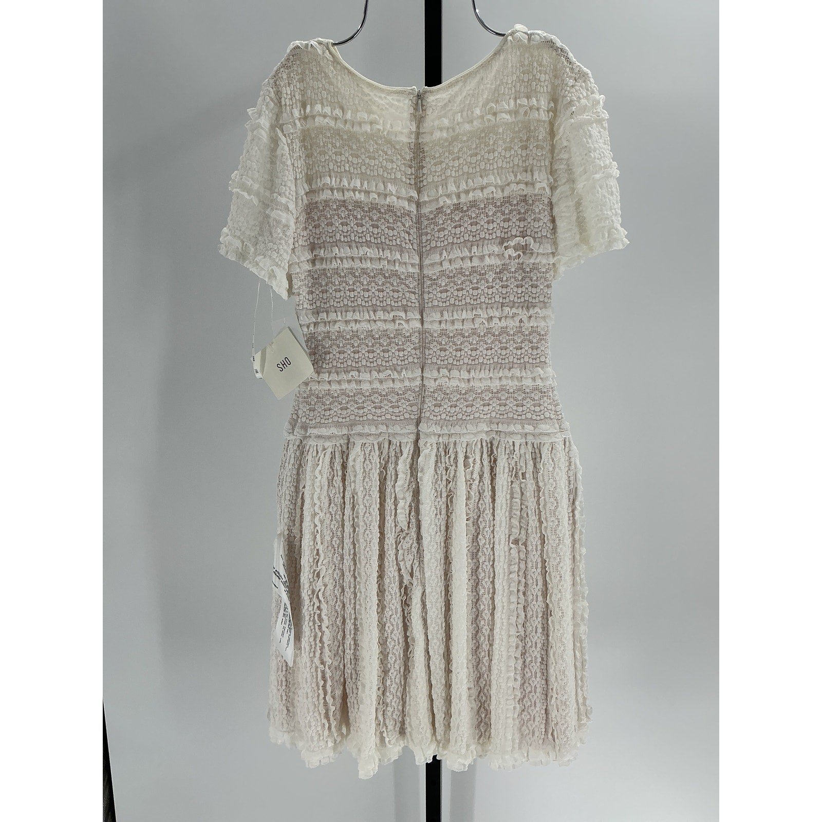 Sho Short-Sleeve White Nylon Gauze Lace Dress Size XS