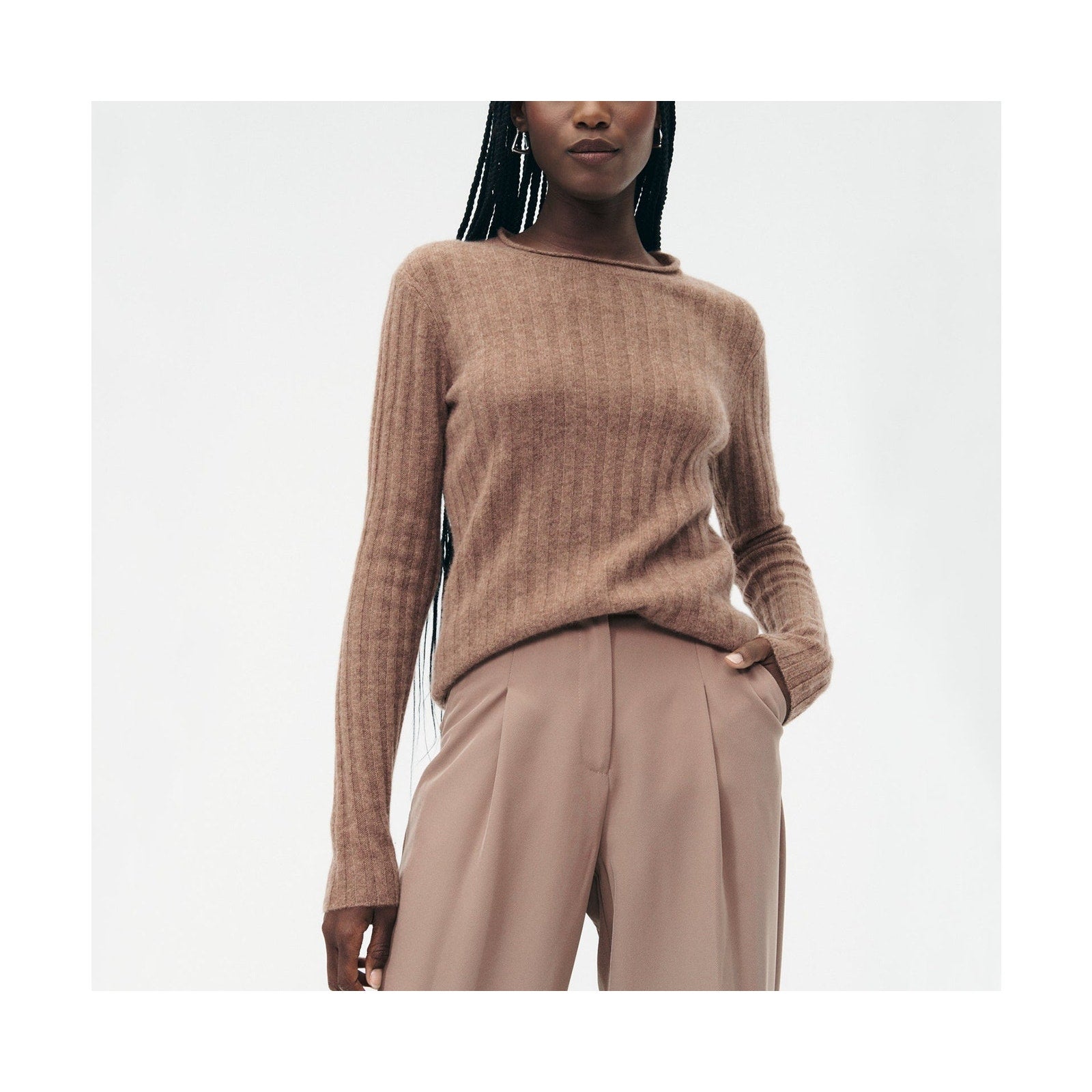 Naadam Cashmere 'Ribbed' Brown Crewneck Sweater Size M