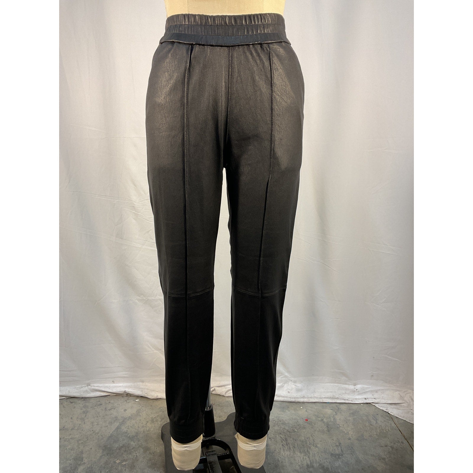 Sprwmn Slim Fit Black Leather Cuffed Jogger Size S - NWT