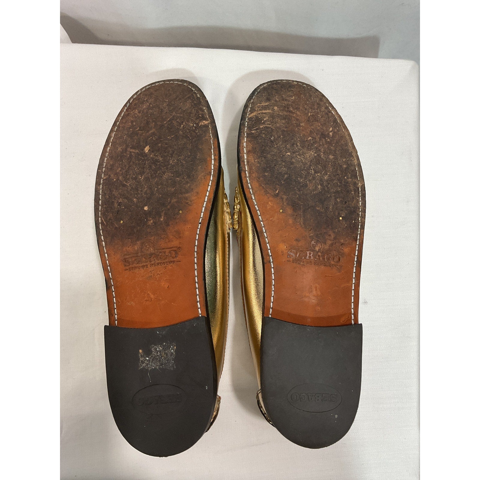 Sebago 'Dan Met' Gold Flasts Size 10