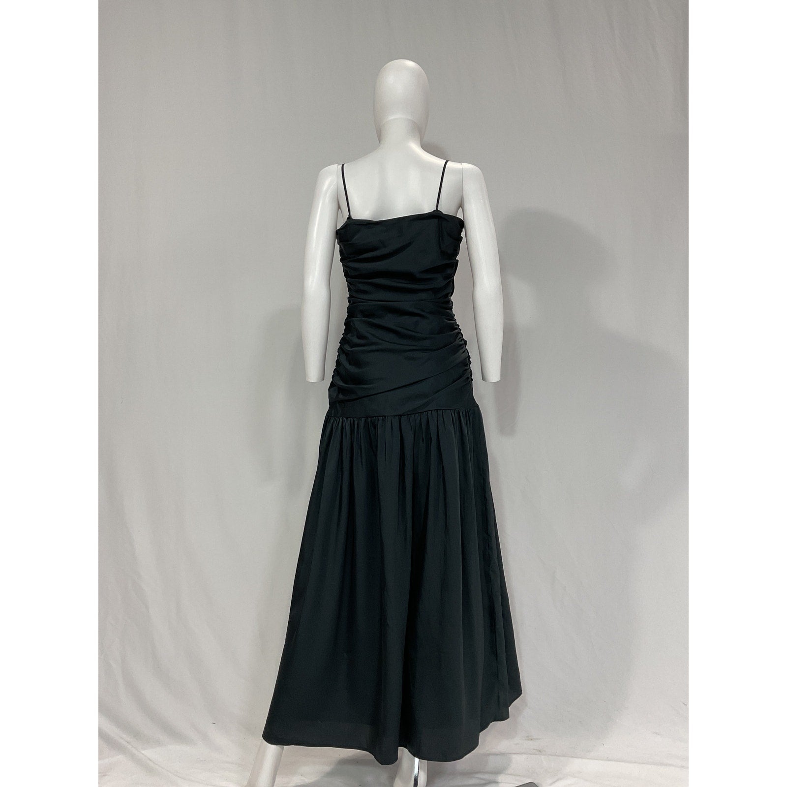 Rhode 'Natalia' Black Ruched Recycled Duchesse-Satin Maxi Dress Size 6