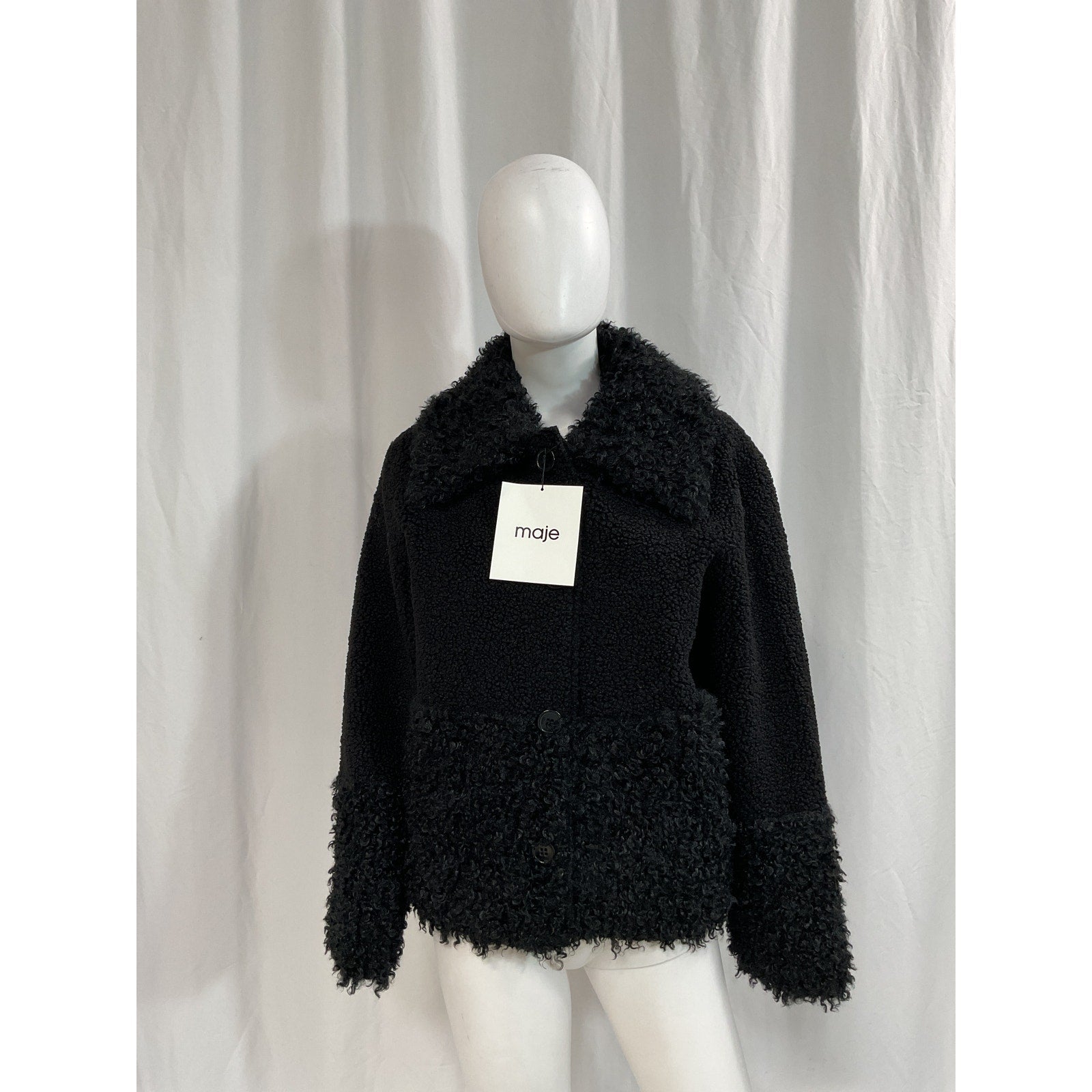 Maje 'Gipette' Black Faux Fur Jacket Size 10 - NWT