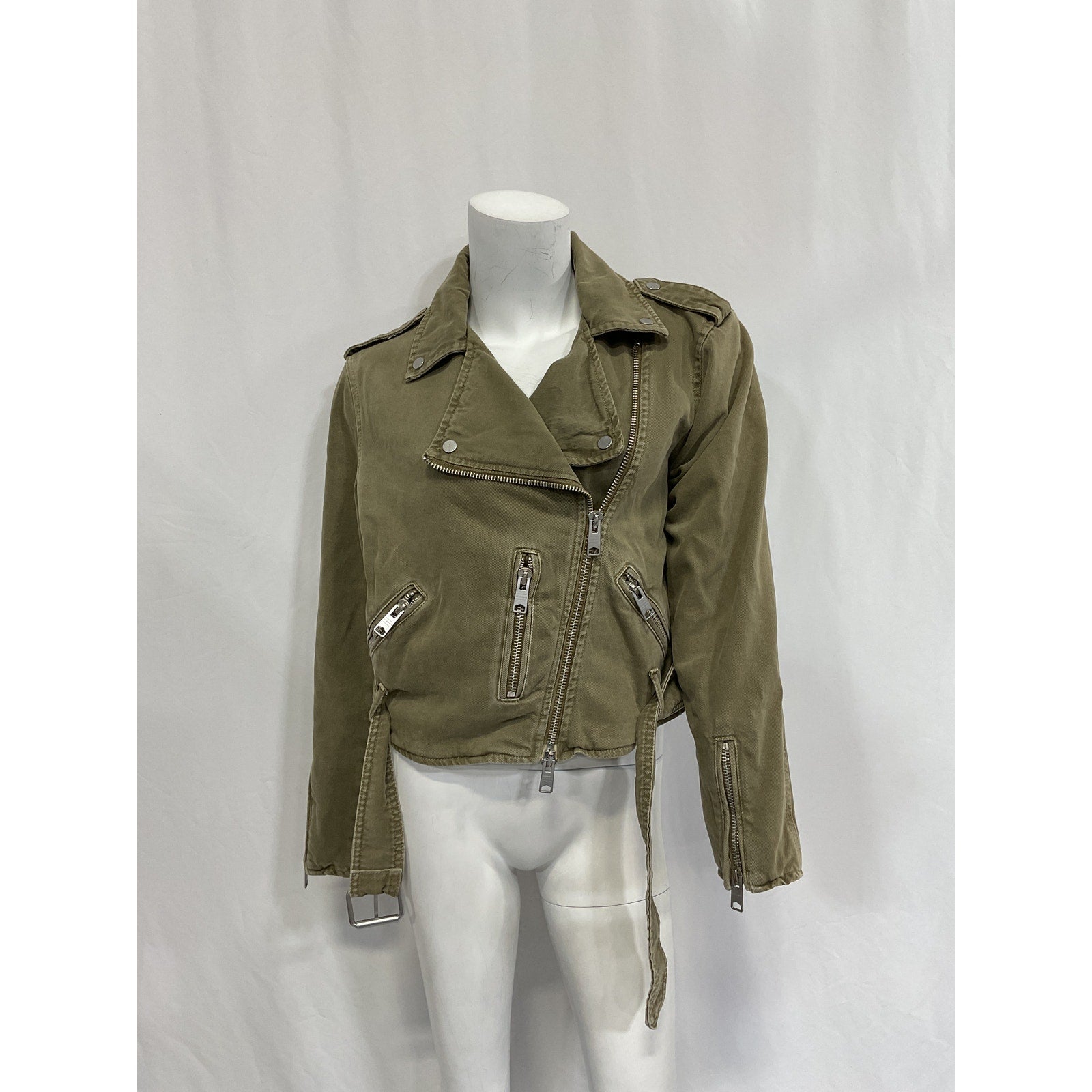 Allsaints 'Balfern' Green Denim Biker Jacket Size 8