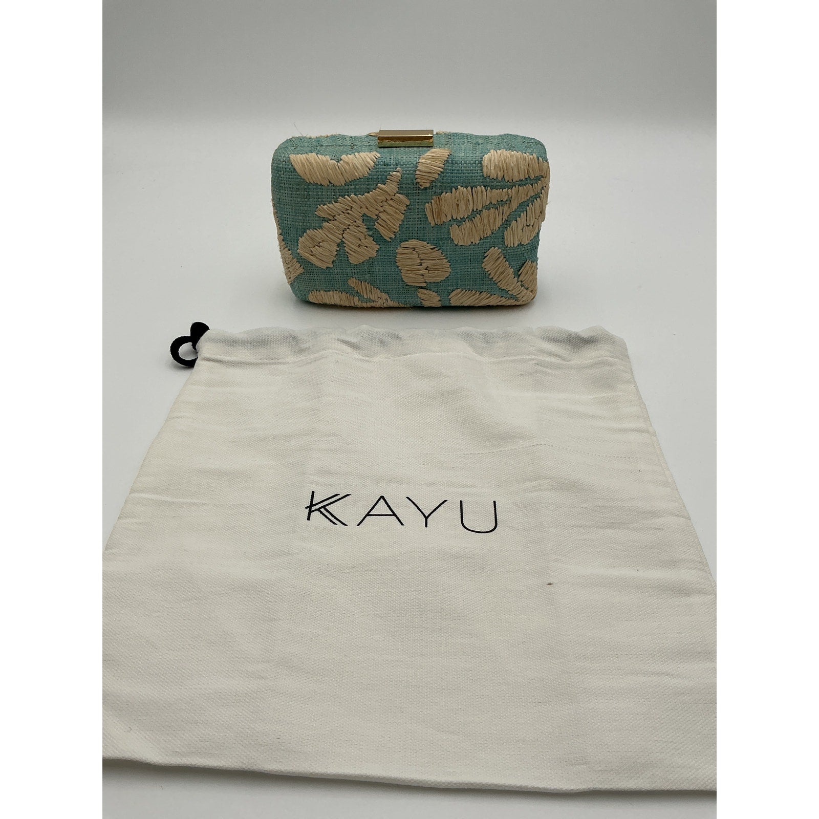 Kayu Frances Blue Woven Straw Clutch Size OS