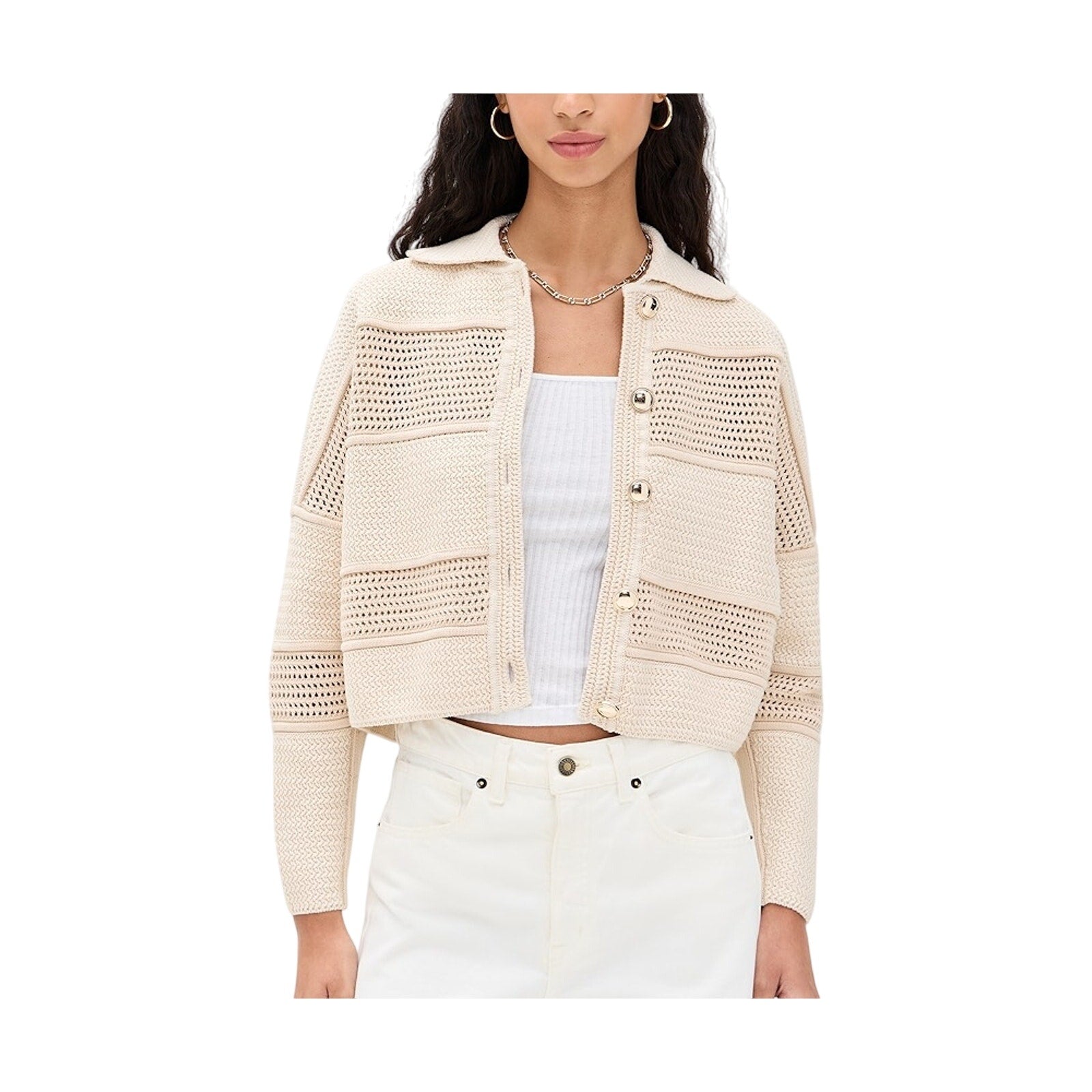 Ba&Sh 'Val' Beige Cotton Cardigan Size L