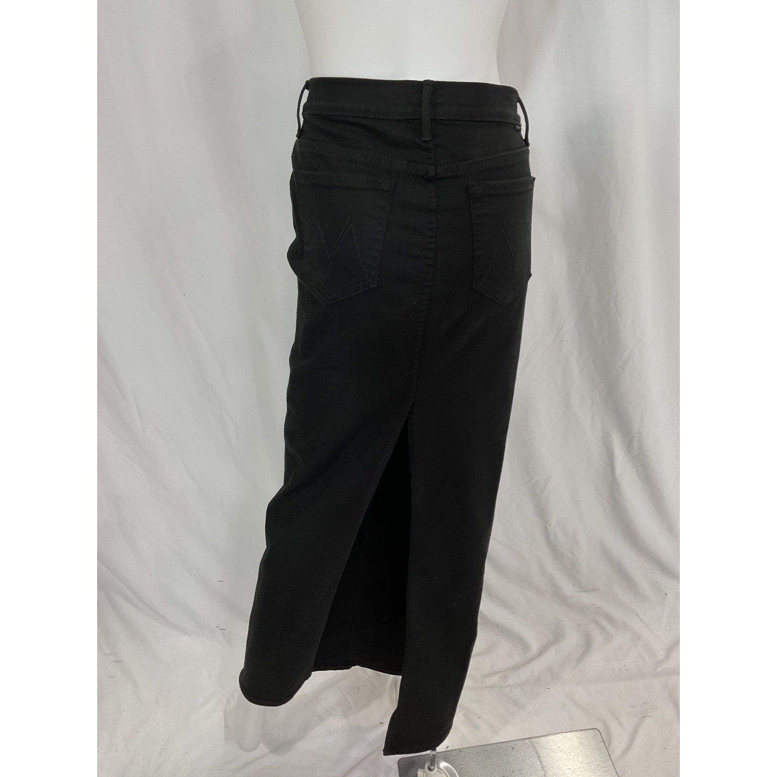 Mother 'The Flagpole' Black Denim Midi Skirt Size 26