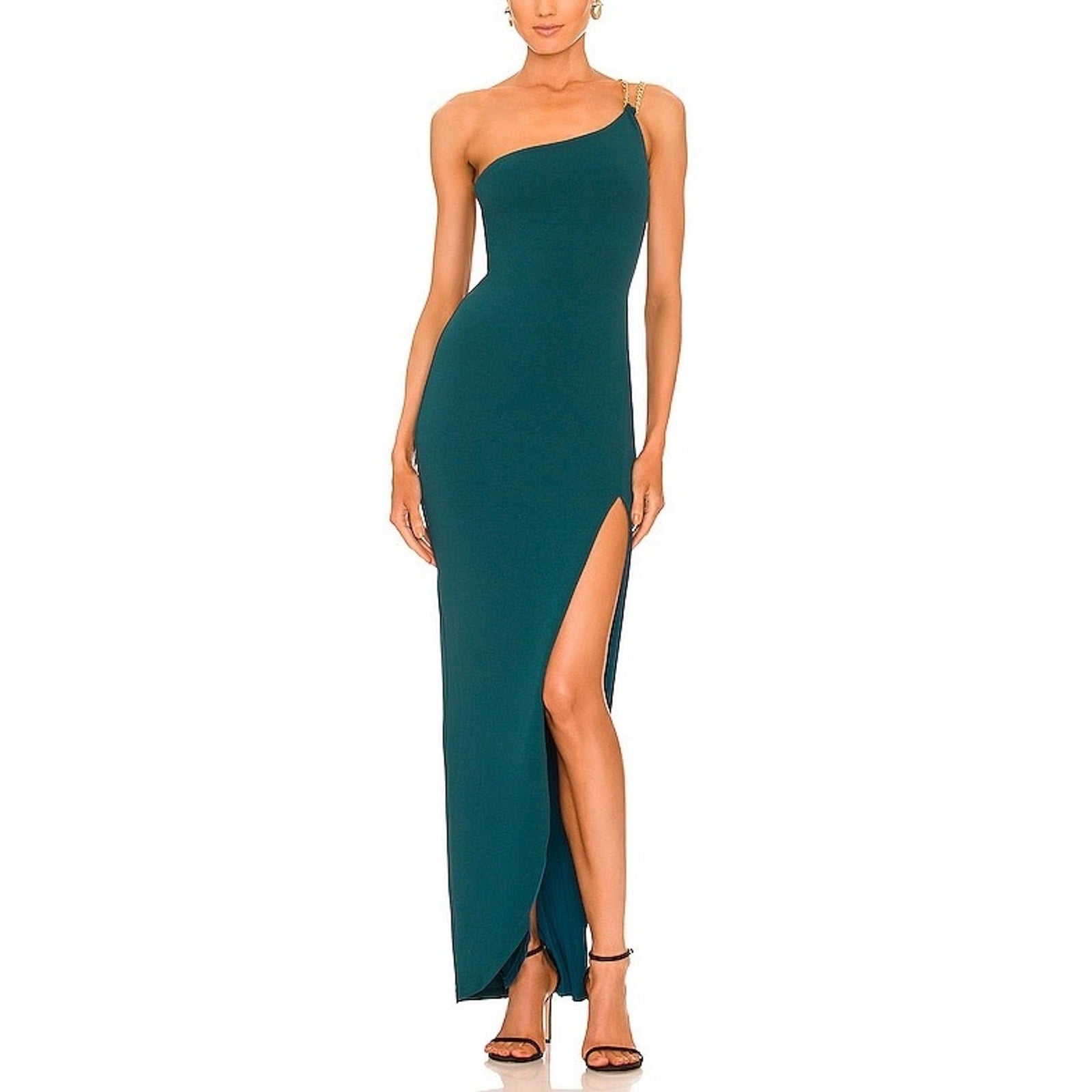 Nookie 'Estella' Green One Shoulder Ponte Gown Size S