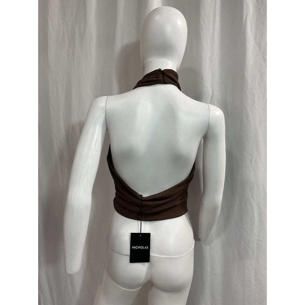 Nicholas 'Kaia' Brown Front Keyhole Halterneck Crop Top Size 8 - NWT