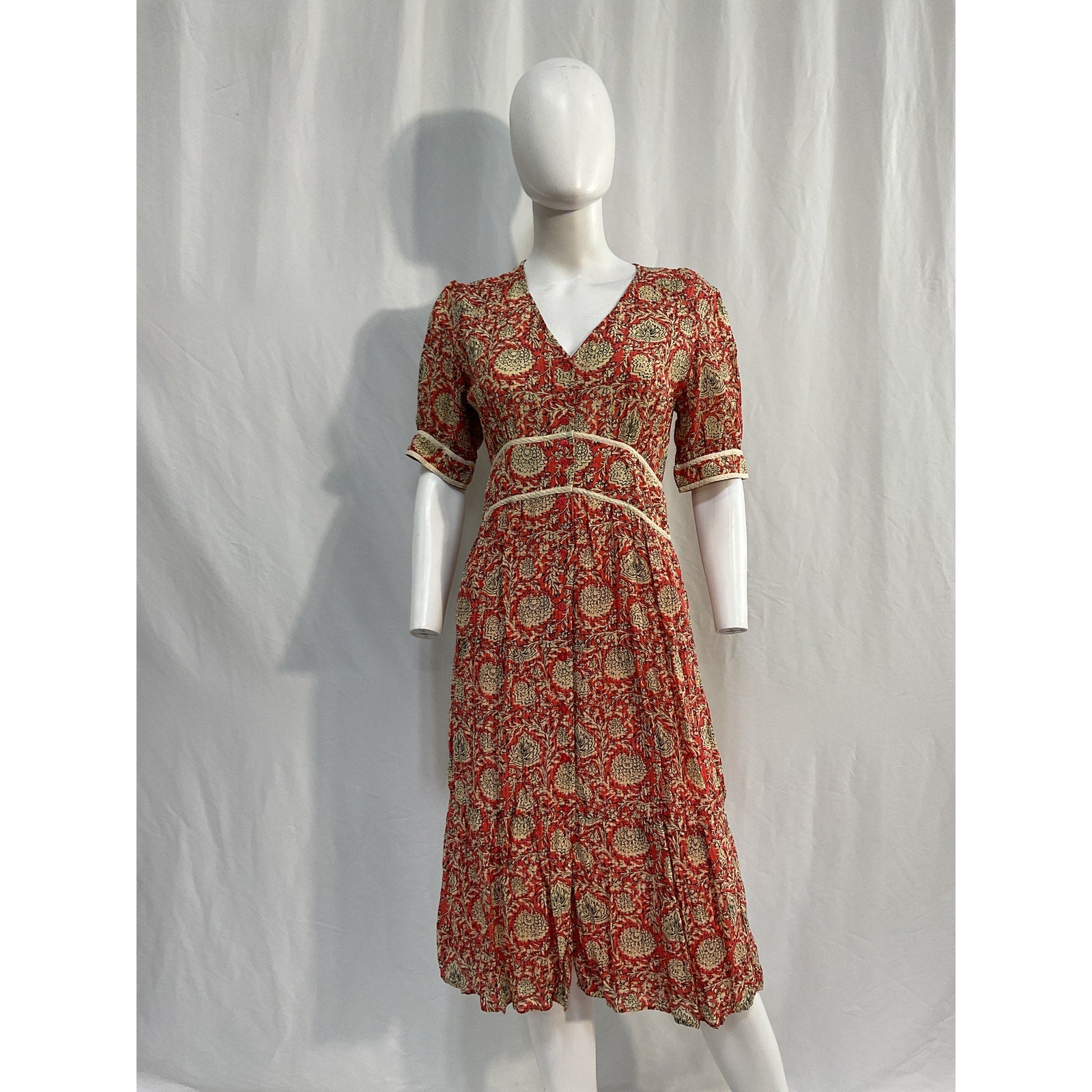 Ba&Sh 'Plume' Red Viscose Printed Midi Dress Size 1