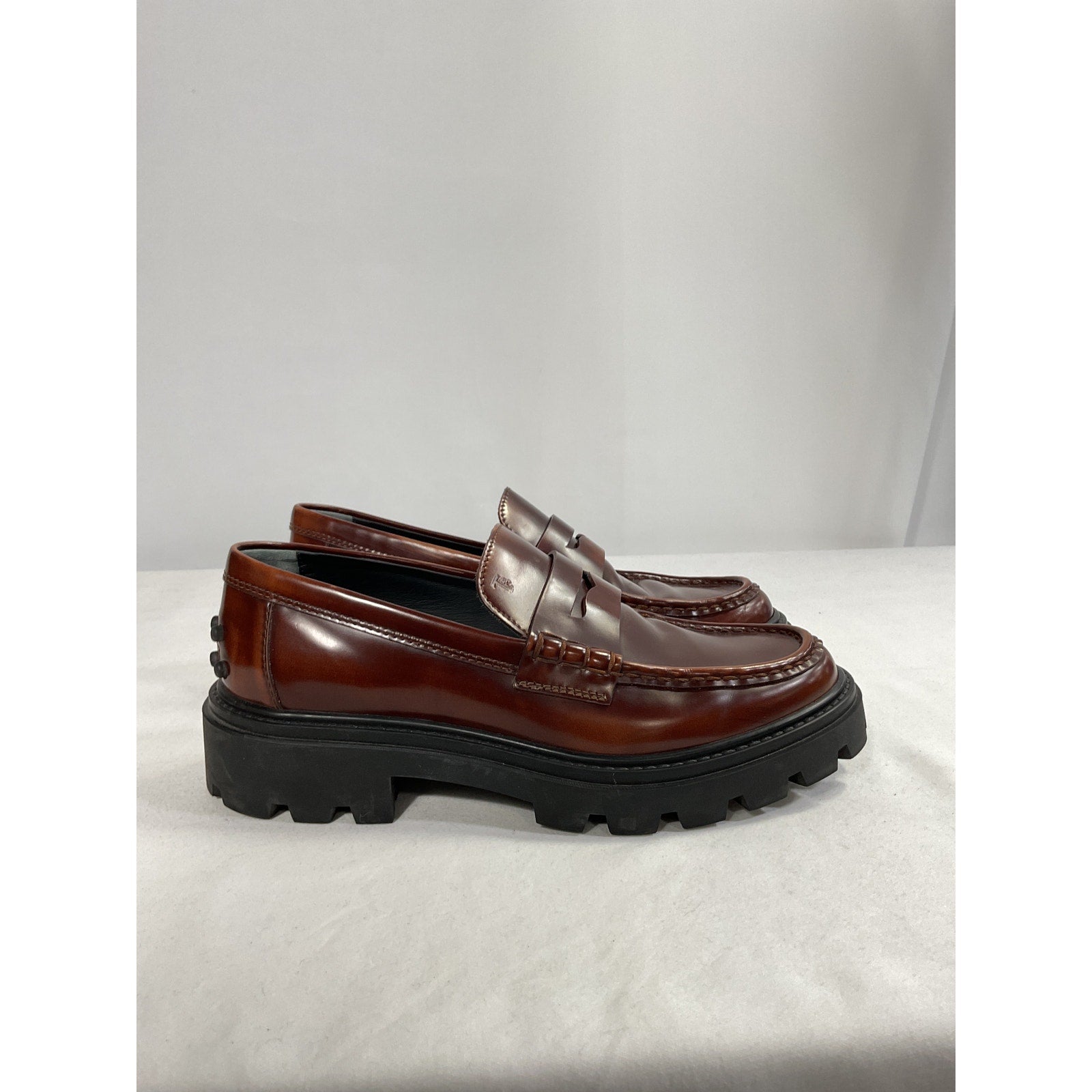 Tod's 'Gomma' Brown Leather Pesante Lug-Sole Penny Loafers Size 7.5