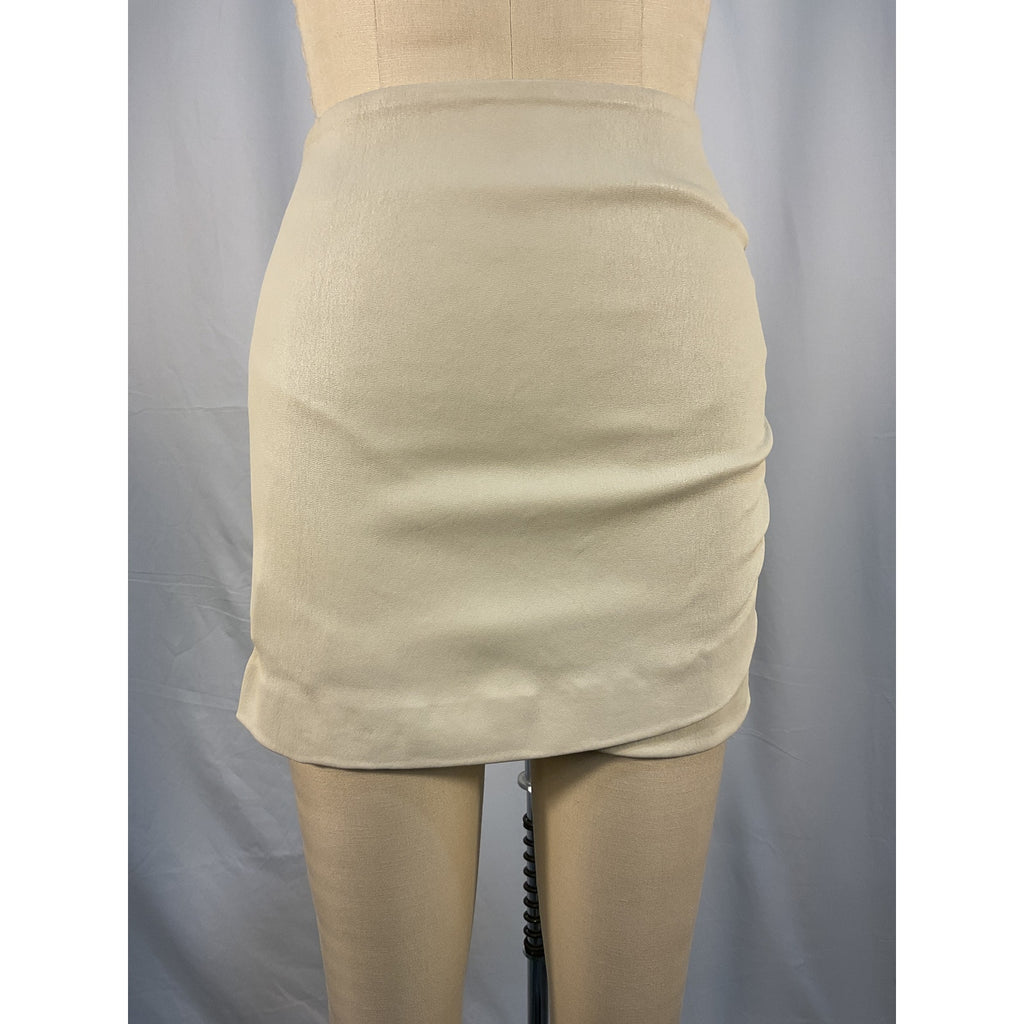Sprwmn 'Shirred' White Leather Wrap Miniskirt Size M - NWT