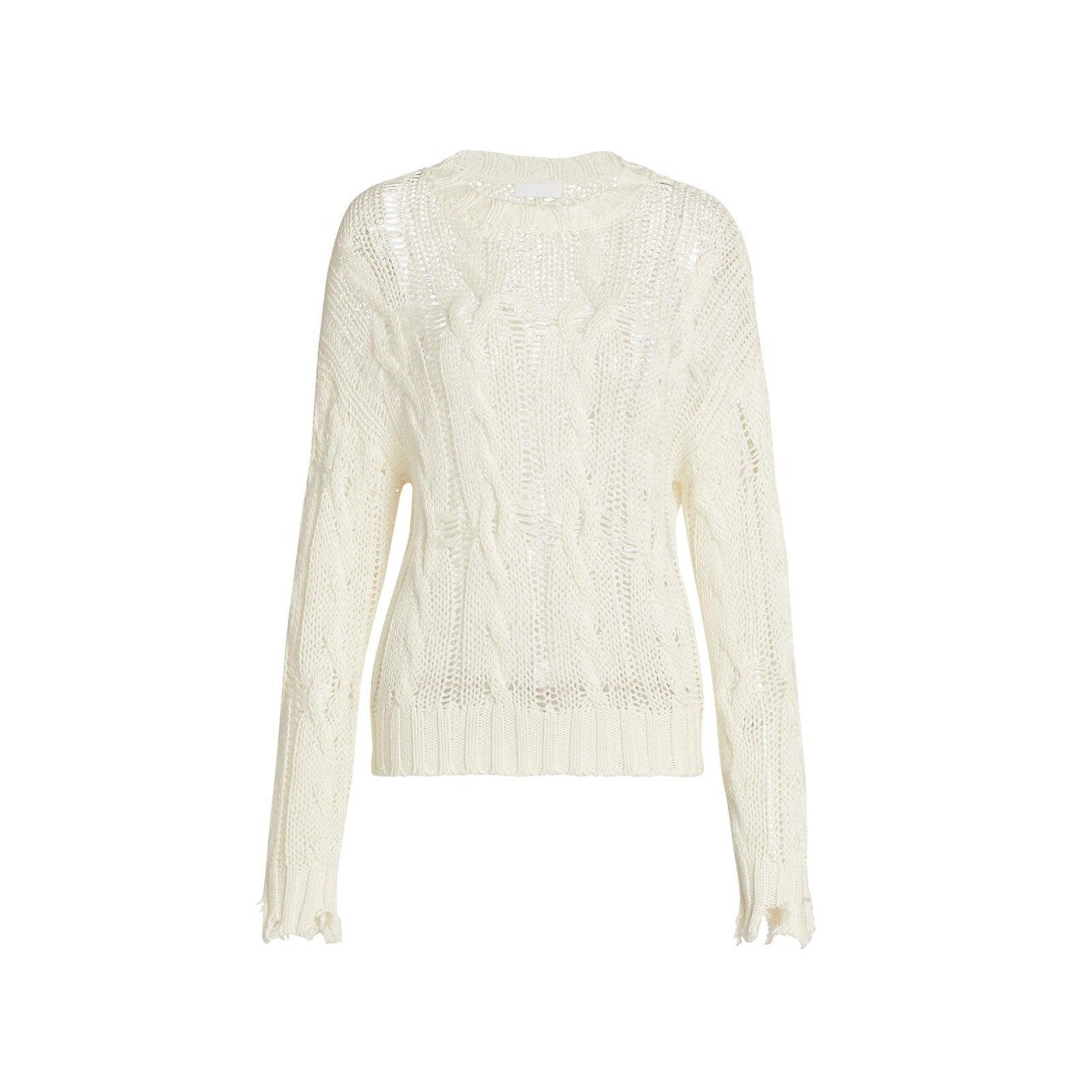 Sablyn 'Mitzy' Distressed White Open-Knit Crew Neck Long Sleeve Pullover Sweater Size S