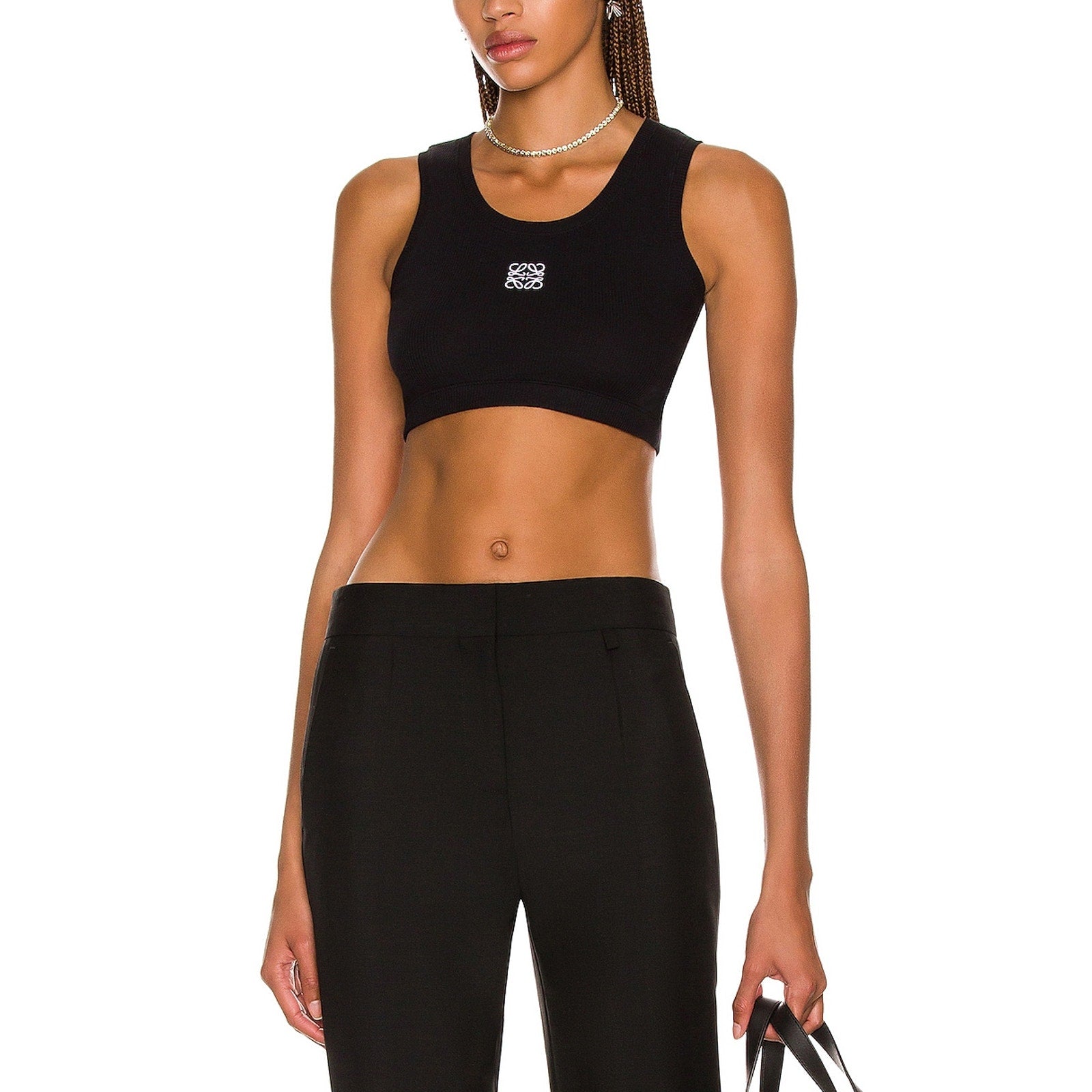 Loewe Cropped Anagram Black Cotton Tank Top Size M