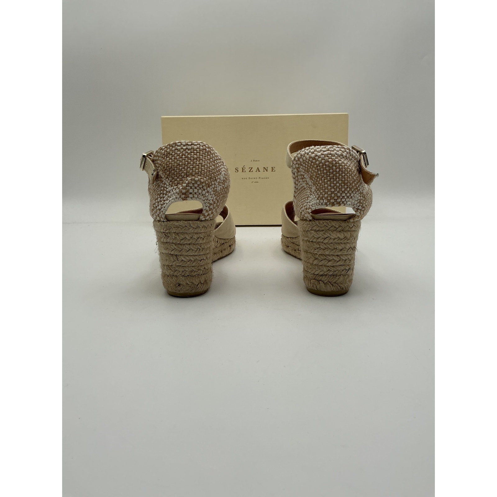 Castaner Bianca 60 Mm Ivory Leather Wedge Espadrille Sandal Size 9