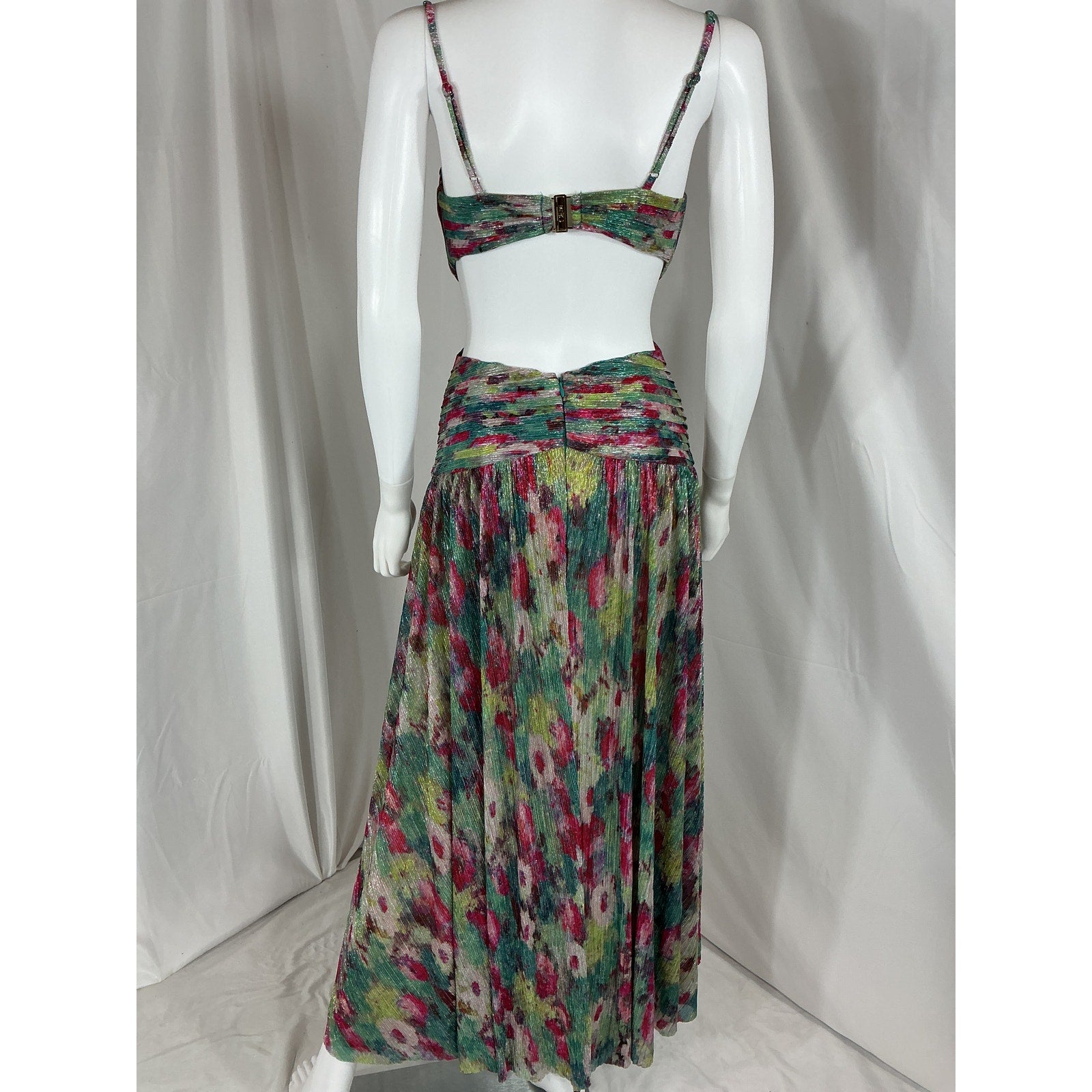 Patbo Printed Lurex Pink Polyester Sleeveless Cut Out Gown Size 0