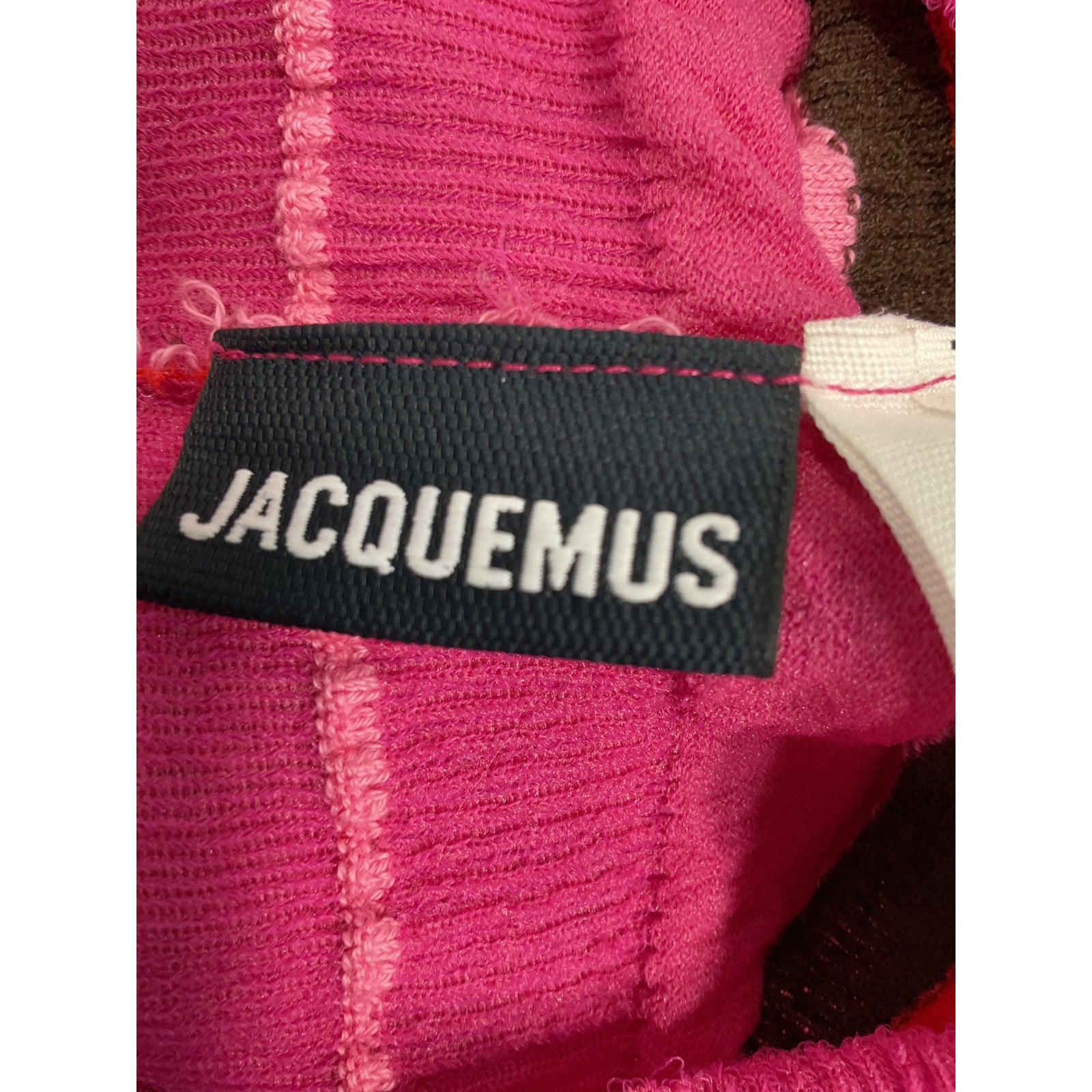 Jacquemus 'Concha' Pink Embellished One-Shoulder Ruched Striped Seersucker Top Size 2
