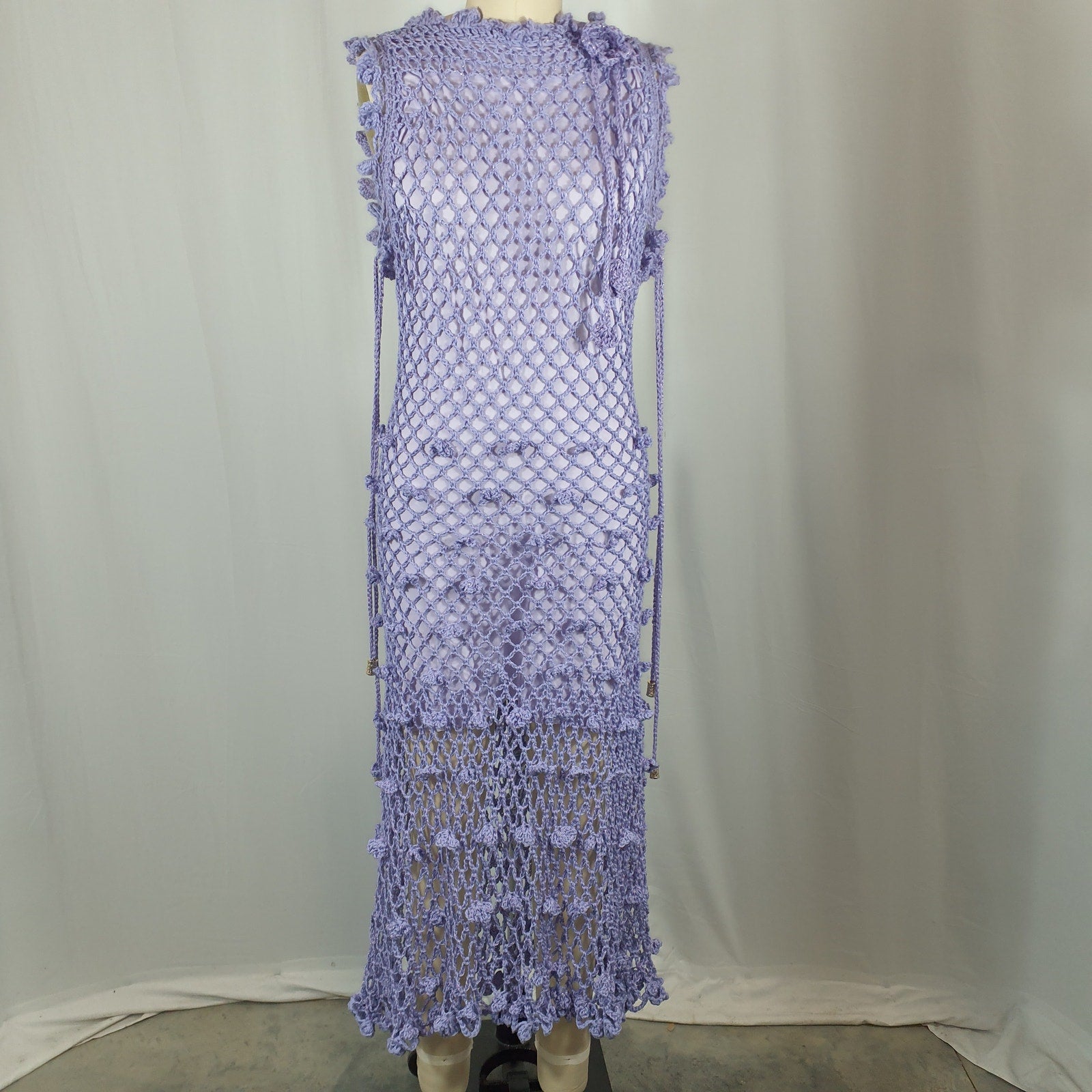 Andreeva Handmade Purple Rosette Detail Crochet Low Back Dress Size M