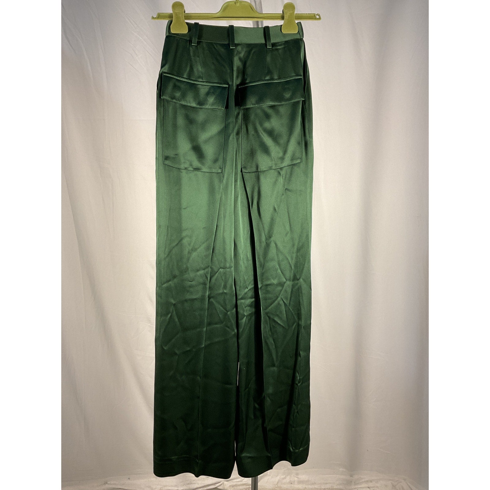 Lapointe 'Pleated' Green Satin Wide Leg Pants Size 0